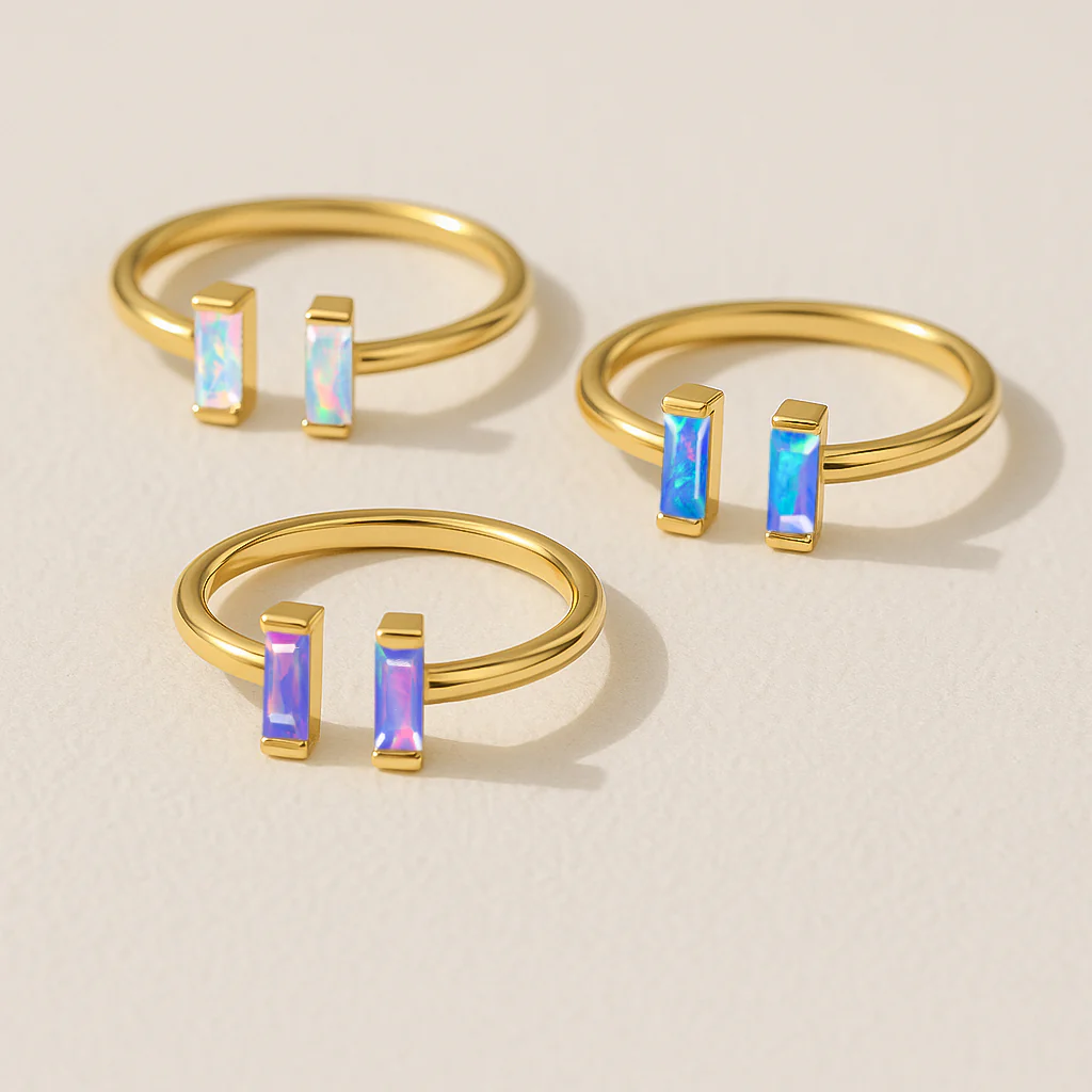 Natural Lavender Opal Vertical Baguette Open Ring in 925 Sterling Silver 5x2mm 0.50ct - Image 16