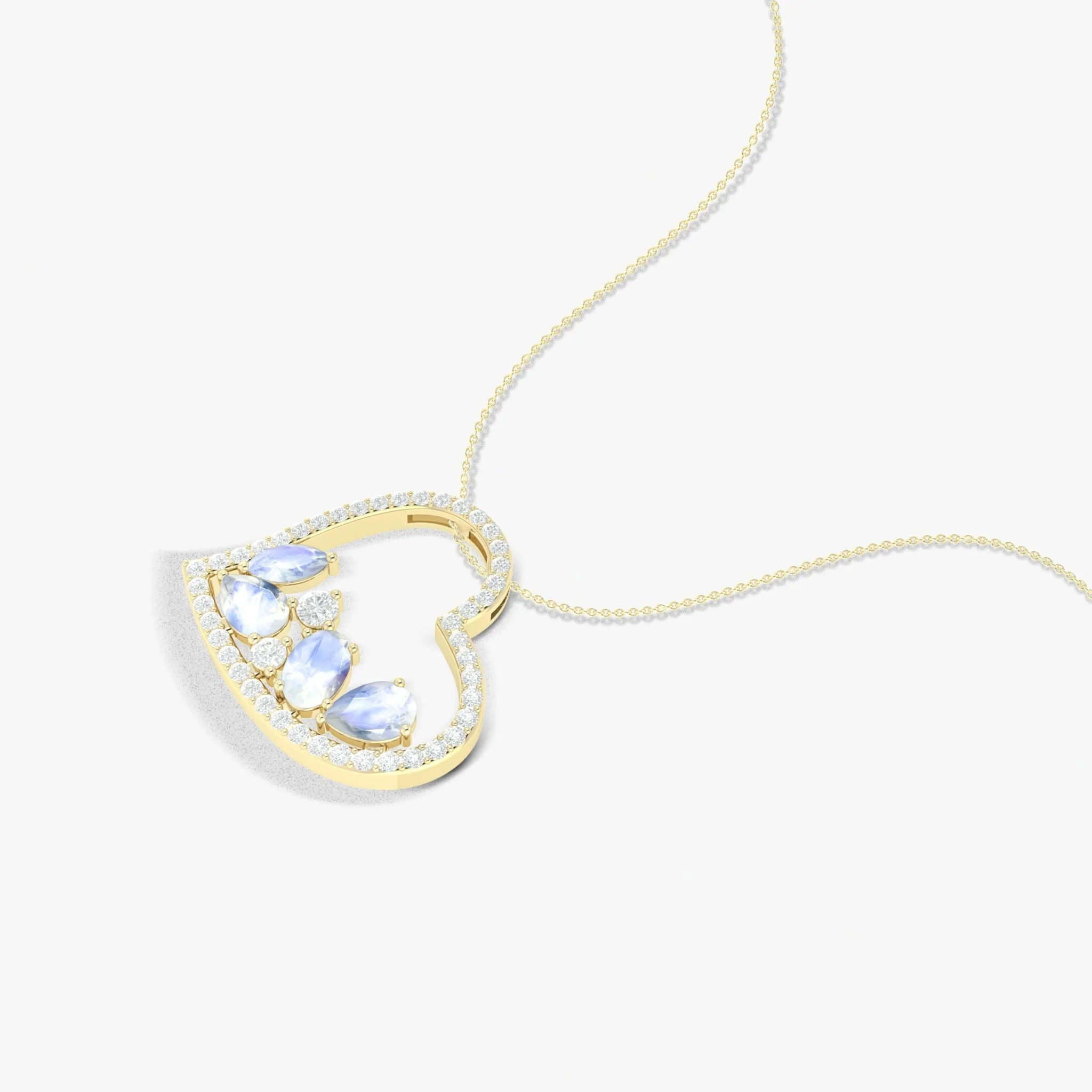 Natural Moonstone 4 Stone Heart Chain Pendant Necklace - Image 4