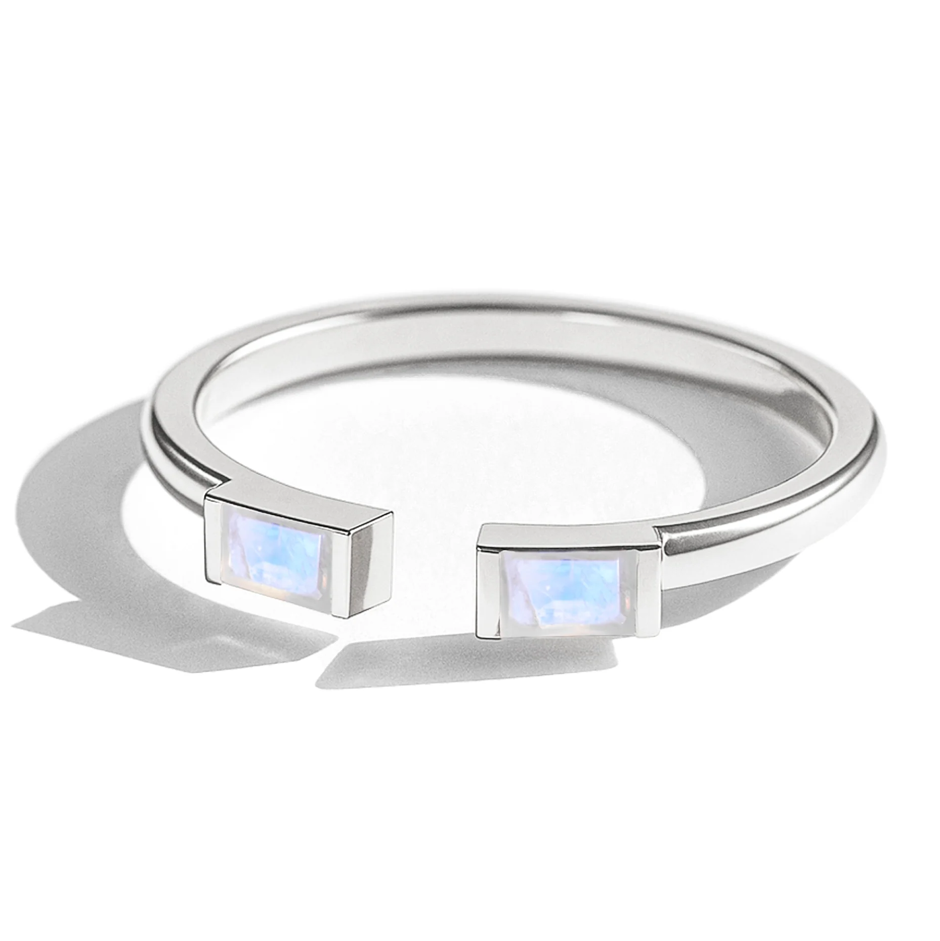 Natural Horizontal Moonstone Baguette Open Ring in 925 Sterling Silver 5x2mm 0.80ct