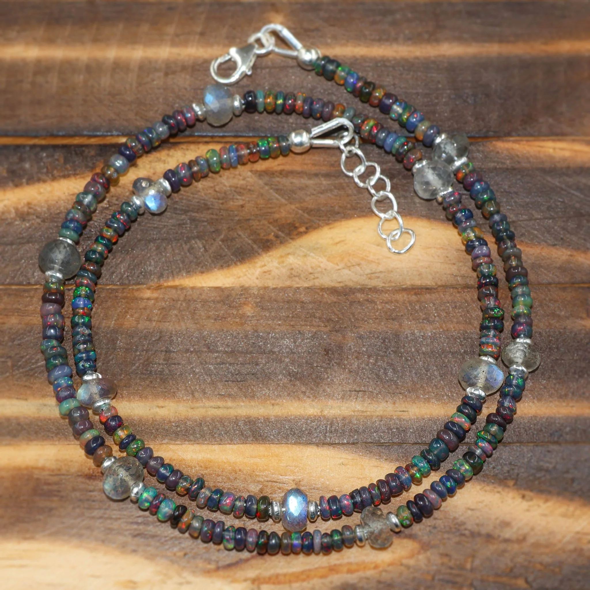 Natural Moonstone & Black Opal Dual Beaded Handmade Necklace - Image 2