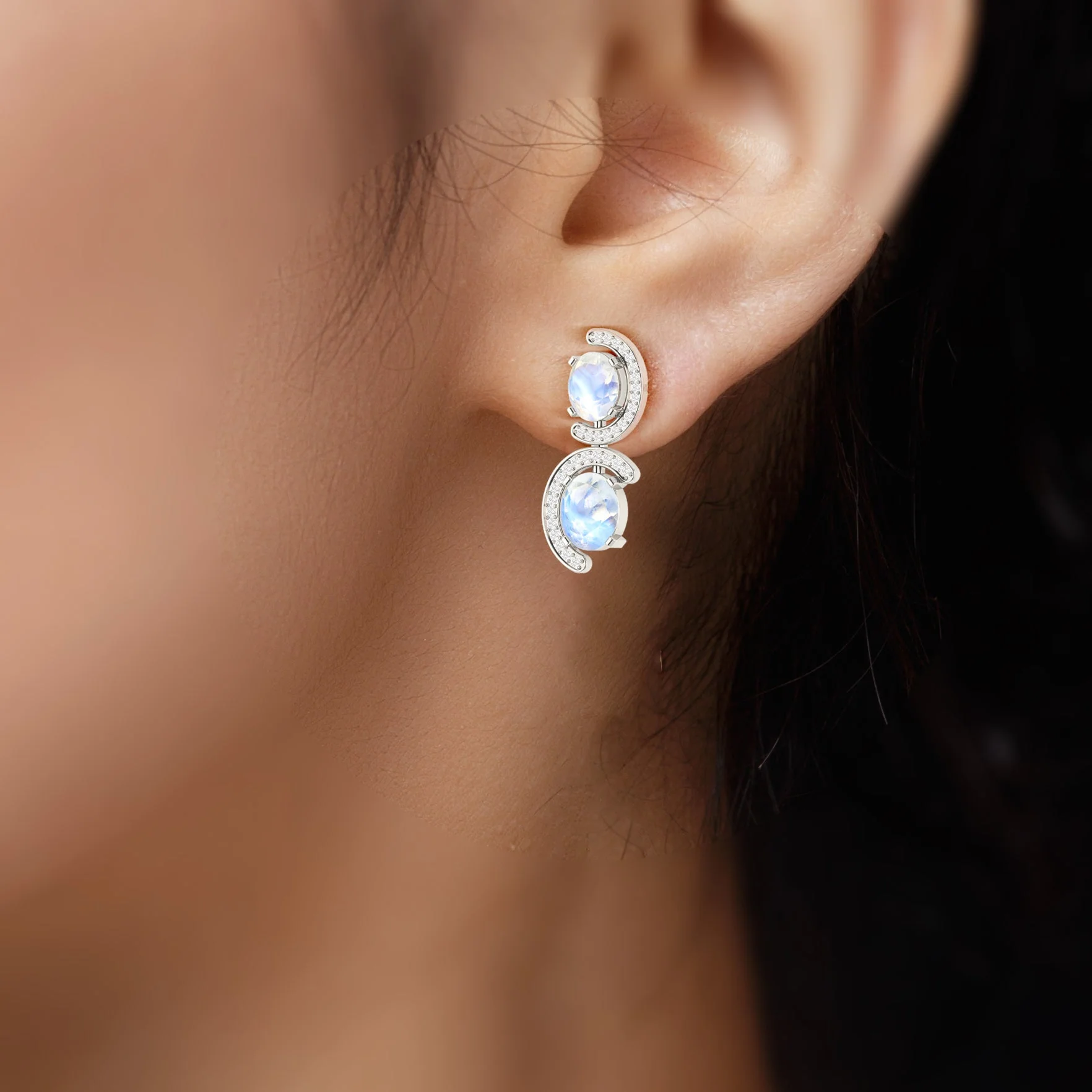 Natural Moonstone 'C' Shape Stud Earrings - Image 3