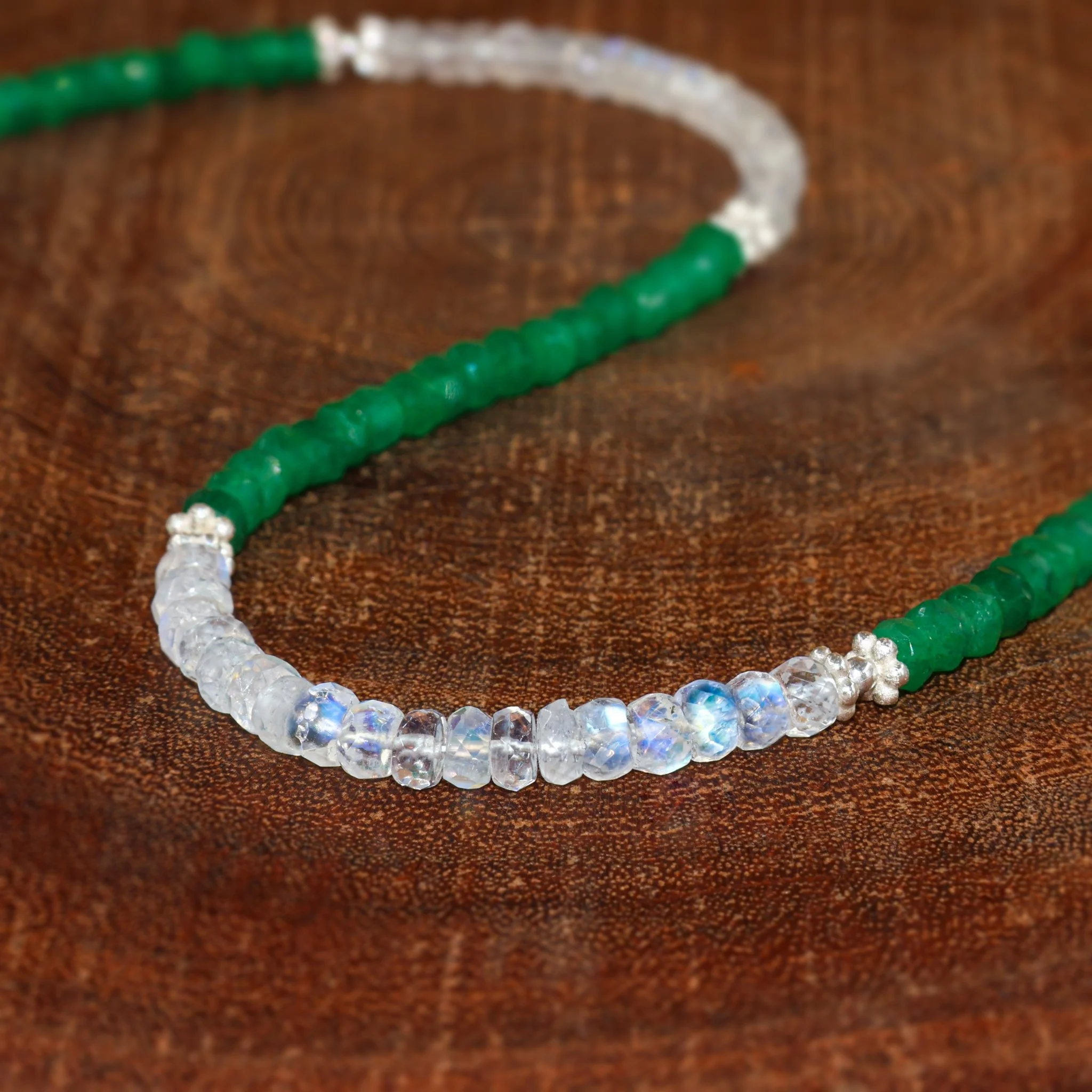 Natural Moonstone & Emerald Beaded Necklace - Image 4
