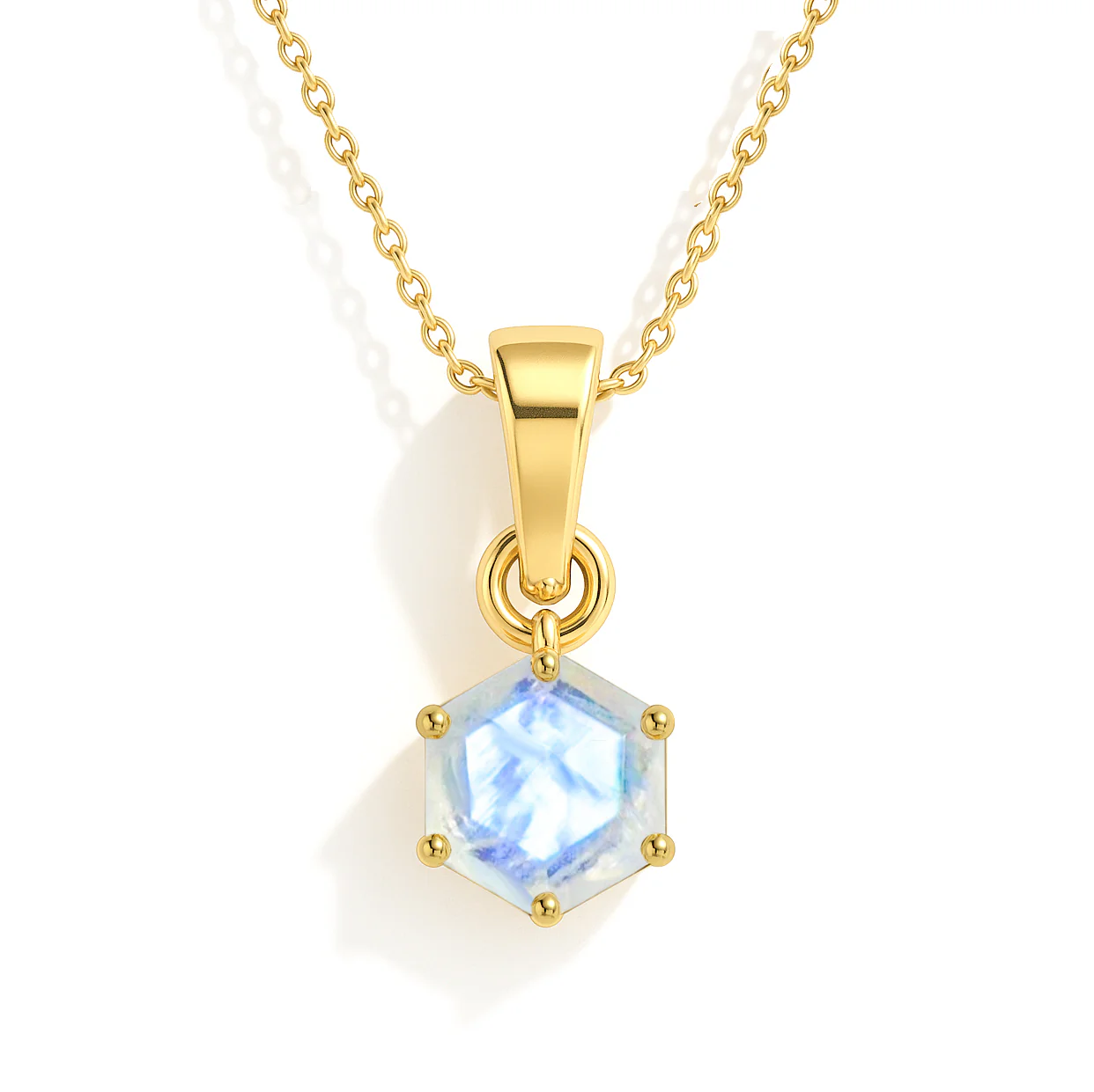 Natural Moonstone Hexagon Solitaire Pendant Necklace in 925 Sterling Silver 1.50ct - Image 5