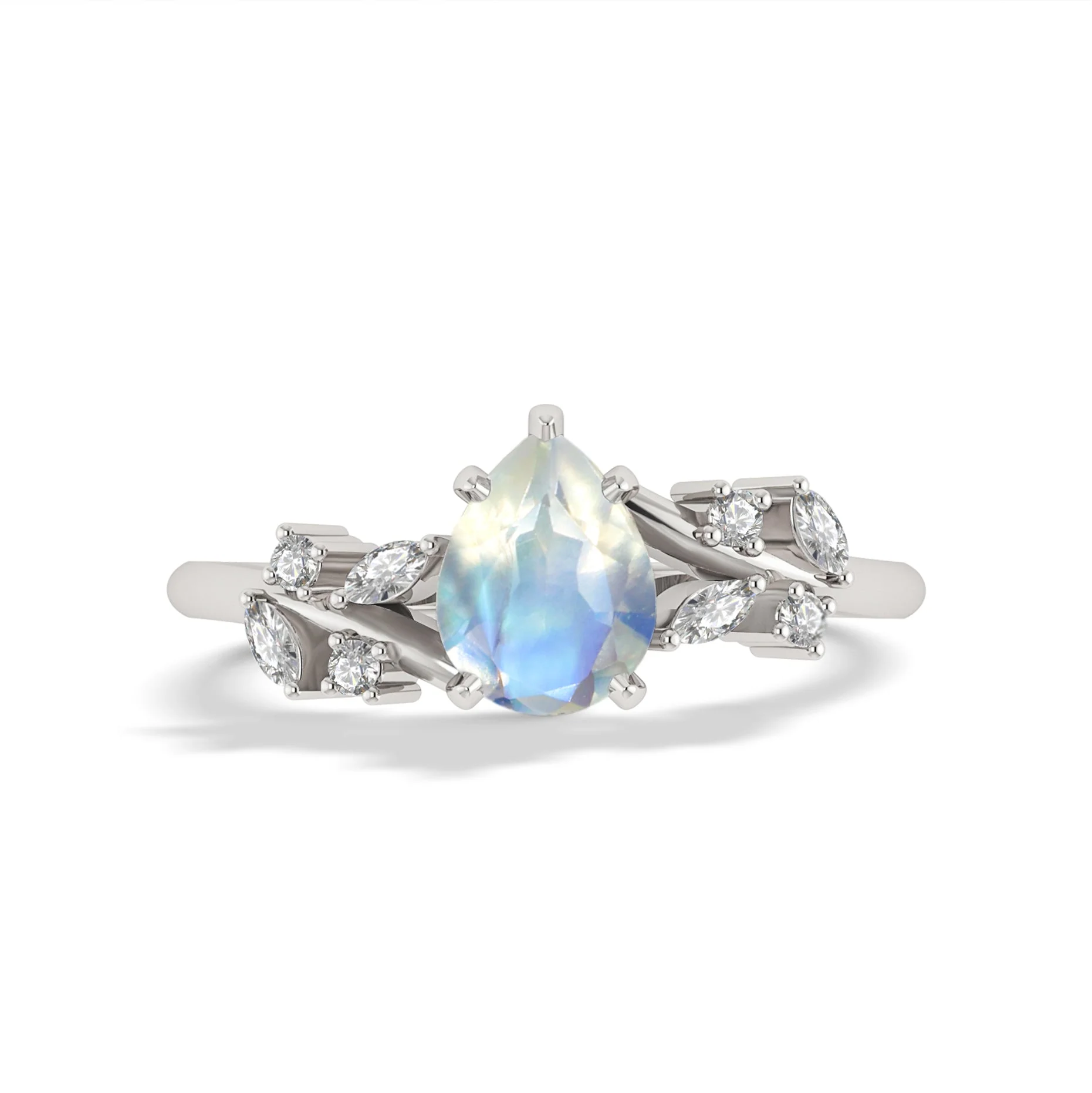 Natural Moonstone Leaf Style Solitaire Ring For Her