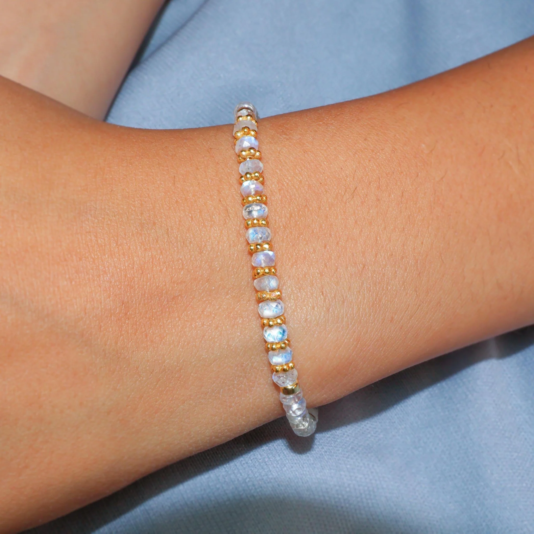 Natural Moonstone Separator Rondelle Beaded Bracelet - Image 2