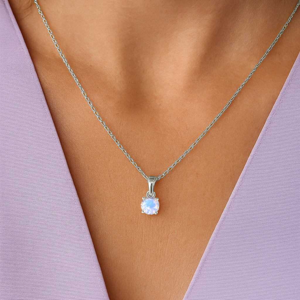 Natural Moonstone Solitaire Teardrop Pendant Necklace in 925 Sterling Silver 7mm 1.2ct - Image 10