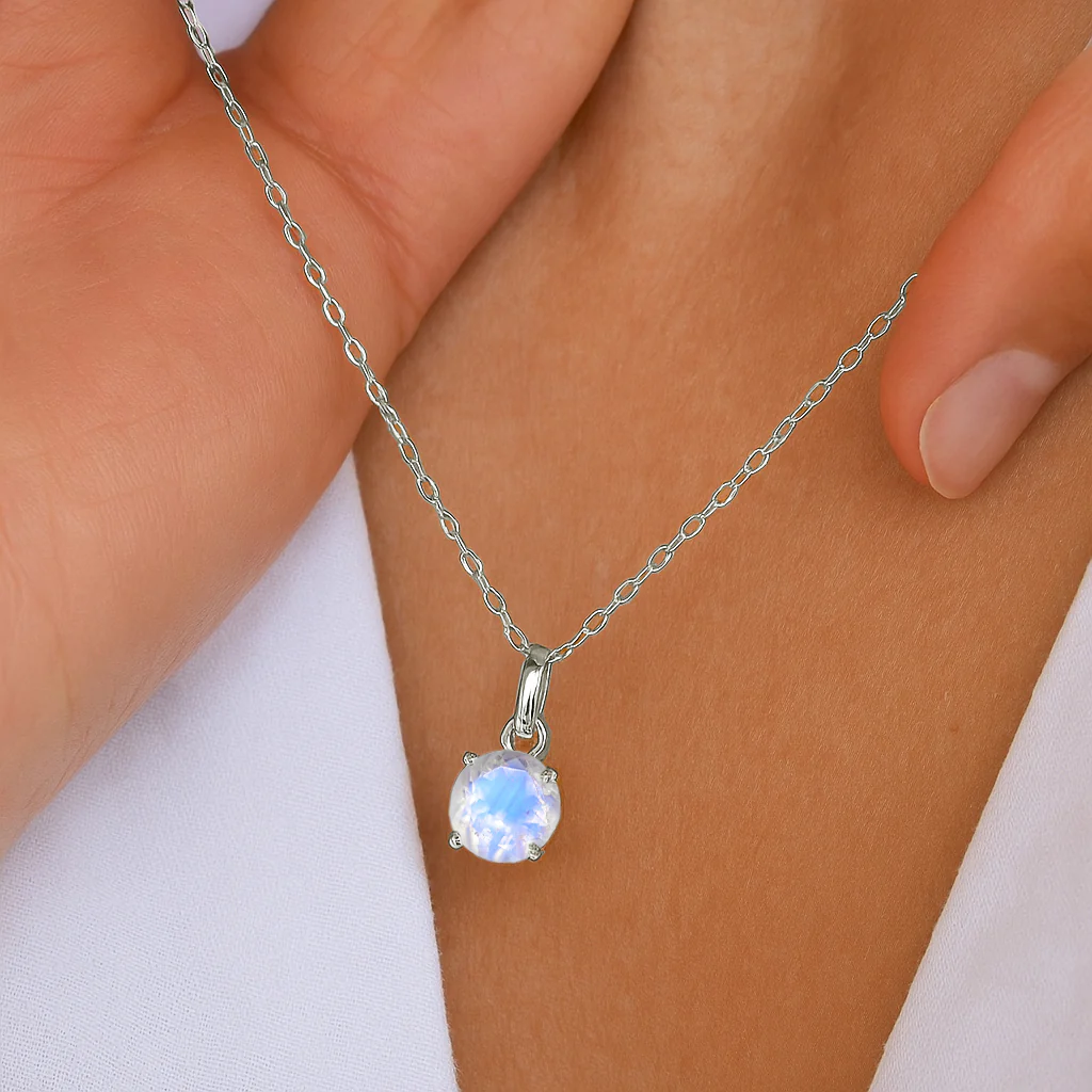 Natural Moonstone Solitaire Teardrop Pendant Necklace in 925 Sterling Silver 7mm 1.2ct - Image 11