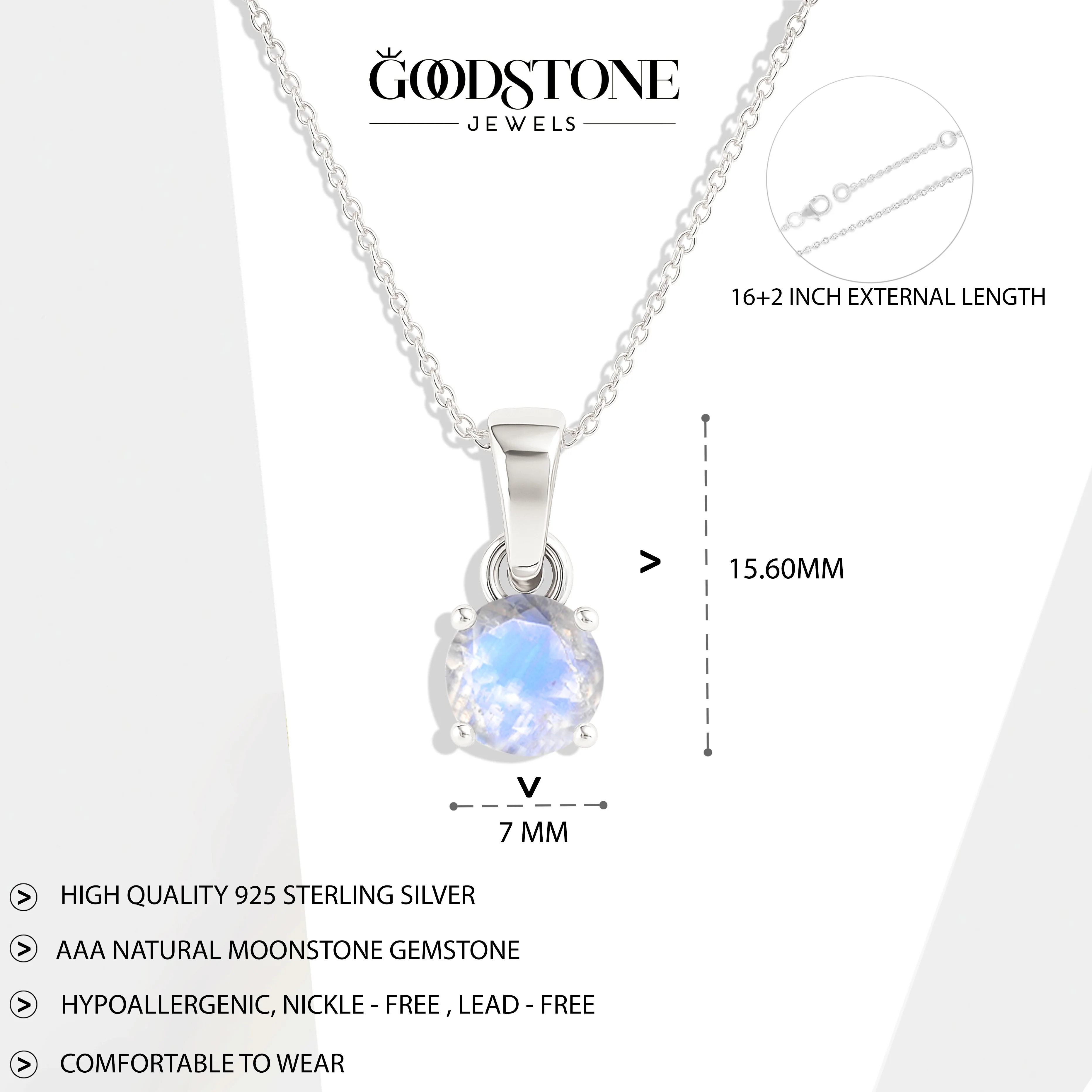 Natural Moonstone Solitaire Teardrop Pendant Necklace in 925 Sterling Silver 7mm 1.2ct - Image 12