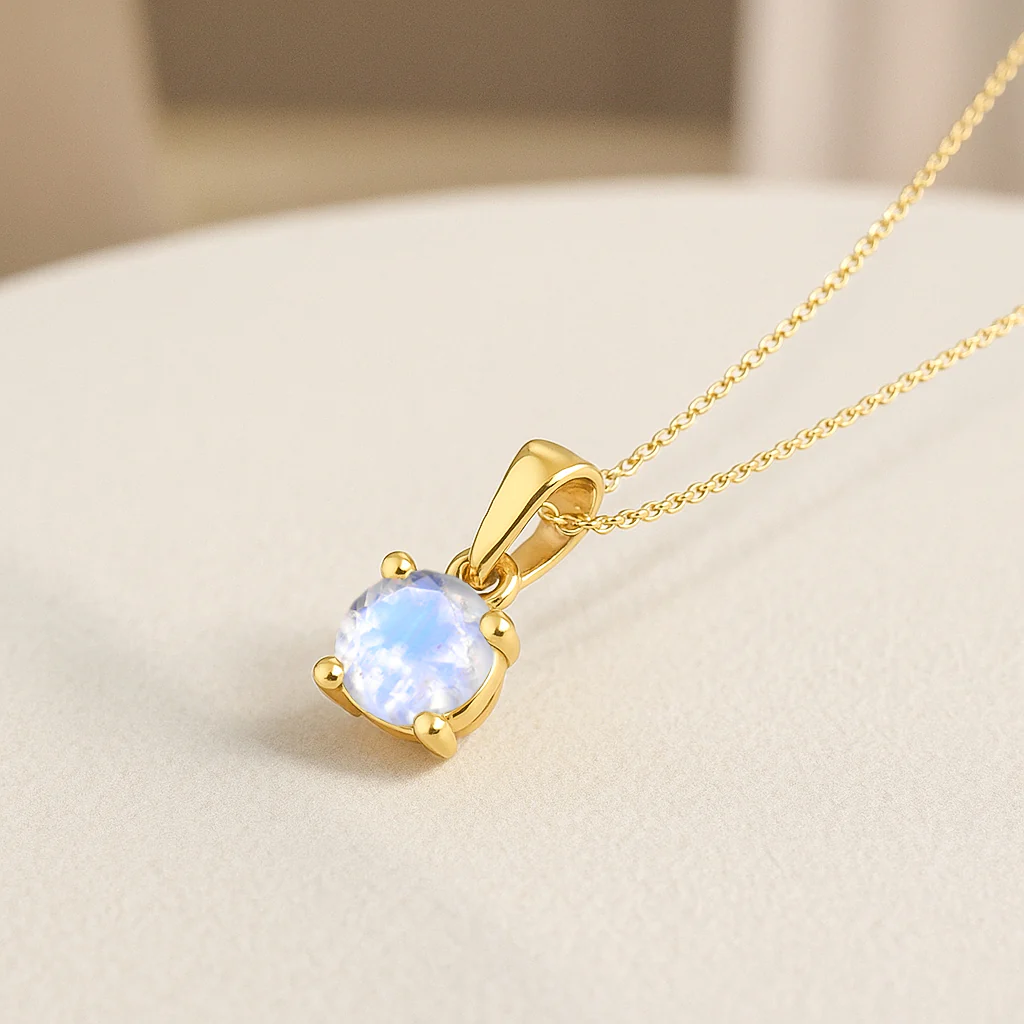 Natural Moonstone Solitaire Teardrop Pendant Necklace in 925 Sterling Silver 7mm 1.2ct - Image 3