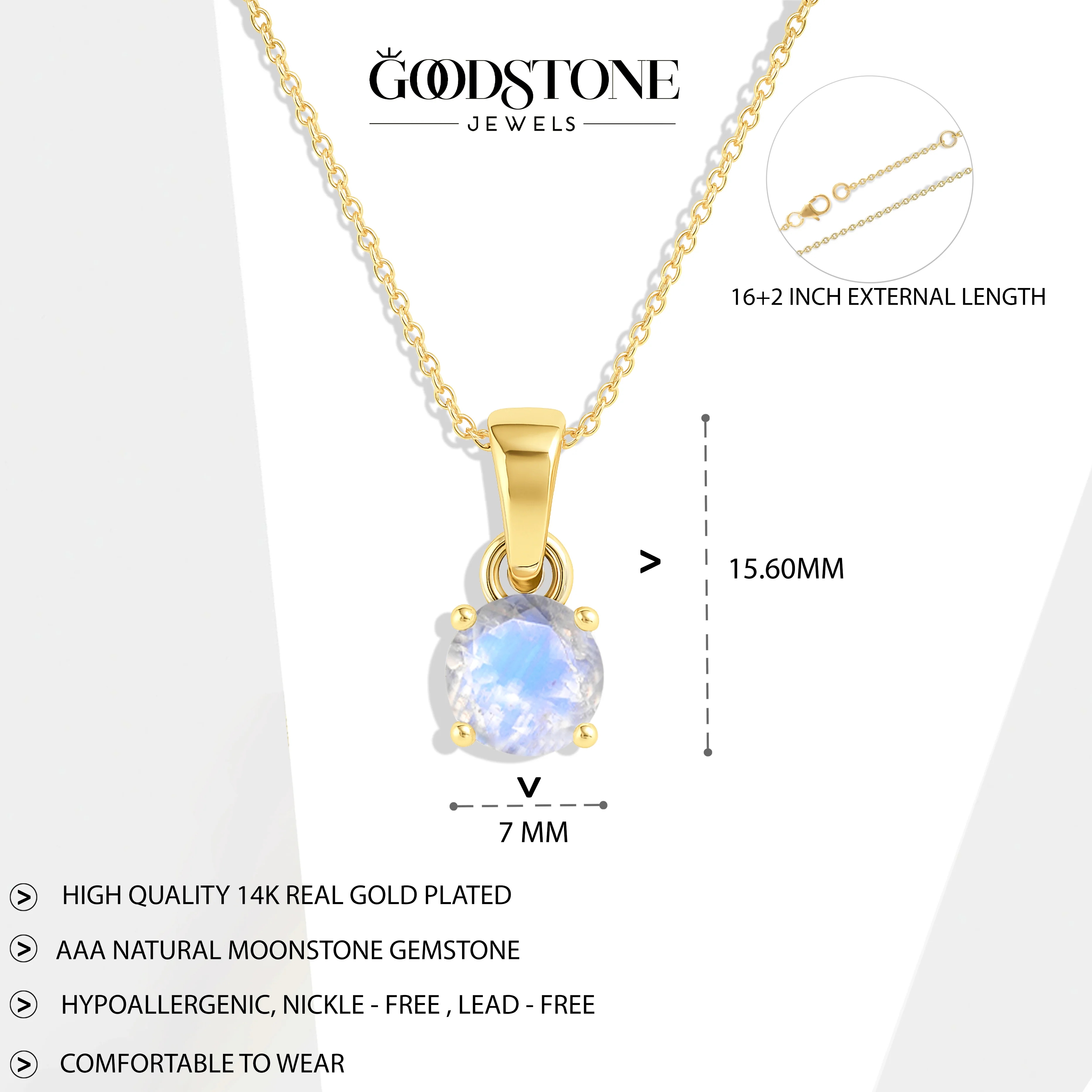 Natural Moonstone Solitaire Teardrop Pendant Necklace in 925 Sterling Silver 7mm 1.2ct - Image 6
