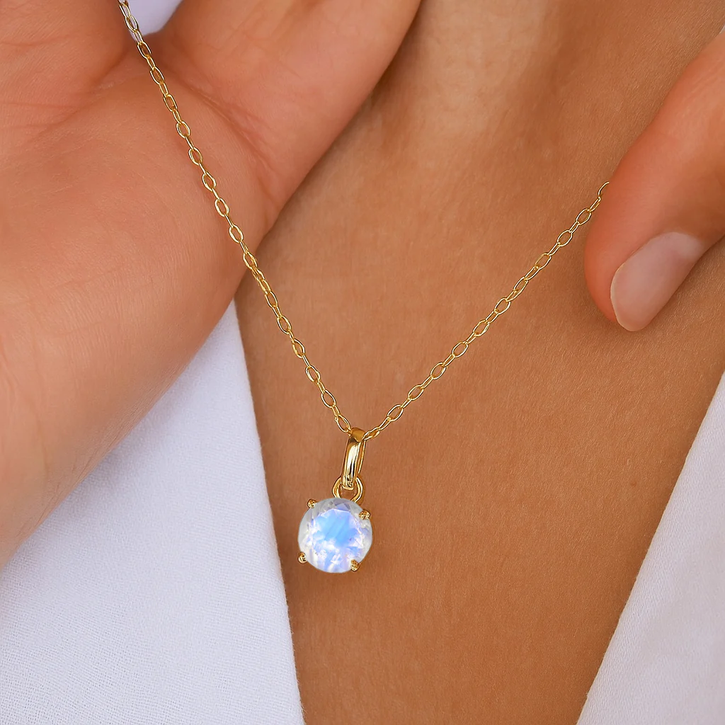 Natural Moonstone Solitaire Teardrop Pendant Necklace in 925 Sterling Silver 7mm 1.2ct - Image 7