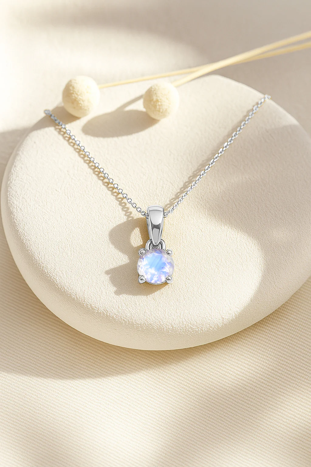 Natural Moonstone Solitaire Teardrop Pendant Necklace in 925 Sterling Silver 7mm 1.2ct - Image 8