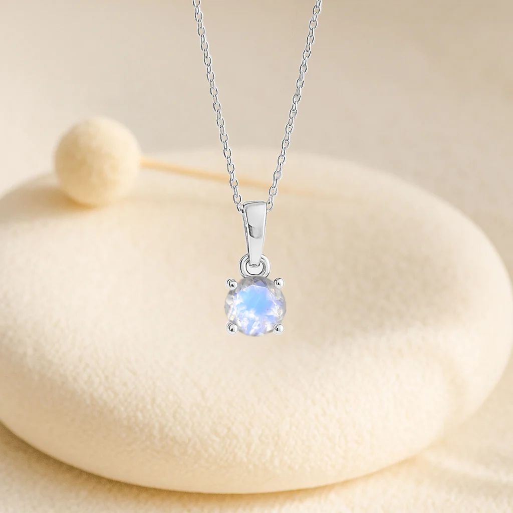 Natural Moonstone Solitaire Teardrop Pendant Necklace in 925 Sterling Silver 7mm 1.2ct - Image 9
