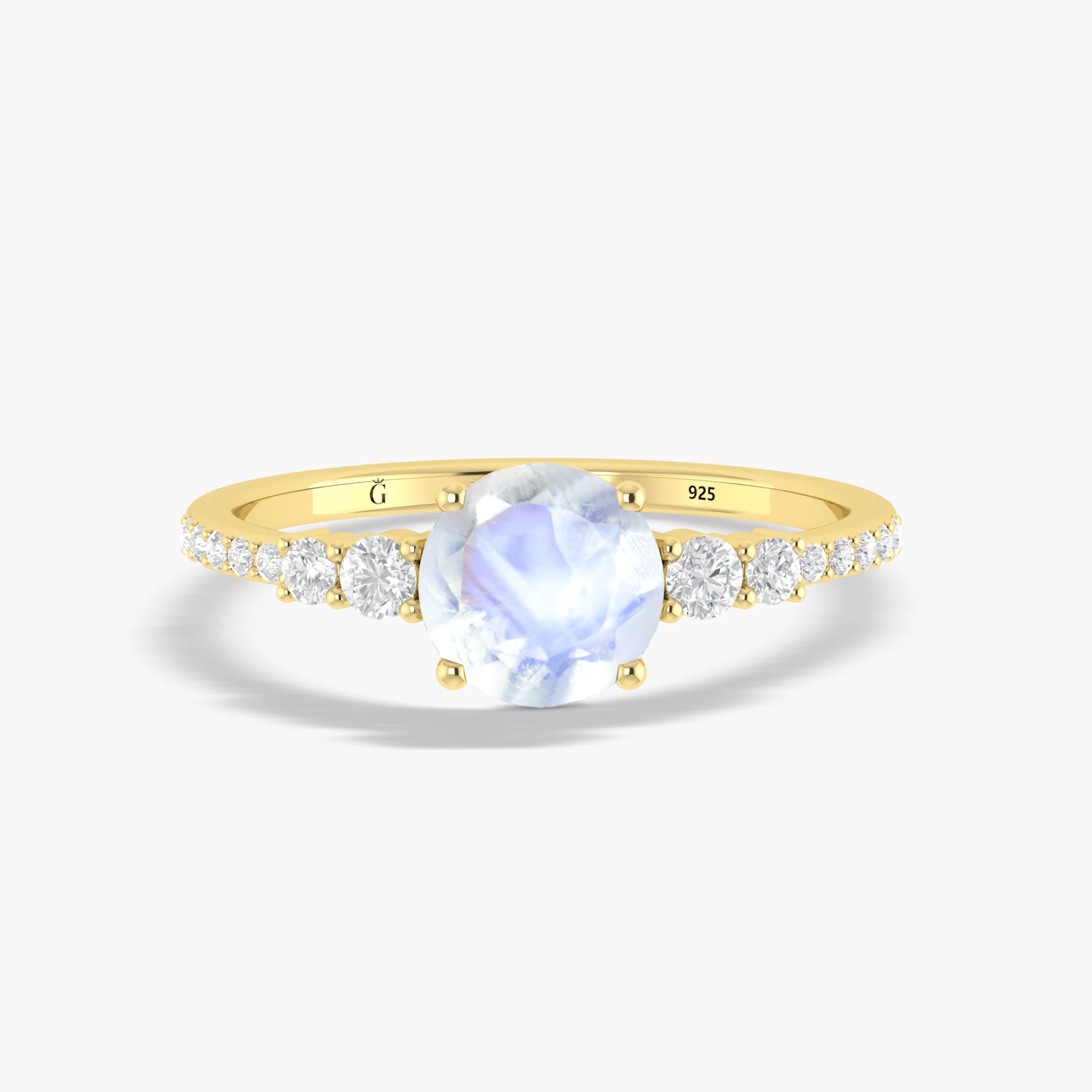 Natural Moonstone Solitaire Wedding Ring with White Zircon