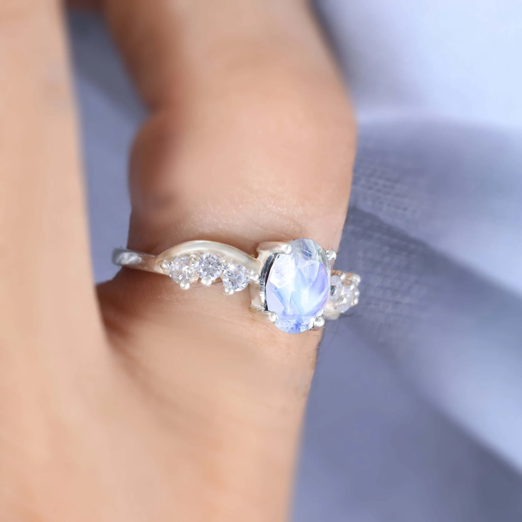 Natural Moonstone Solitaire with Accents Ring with Gold Filled & Sterling Silver - Image 3