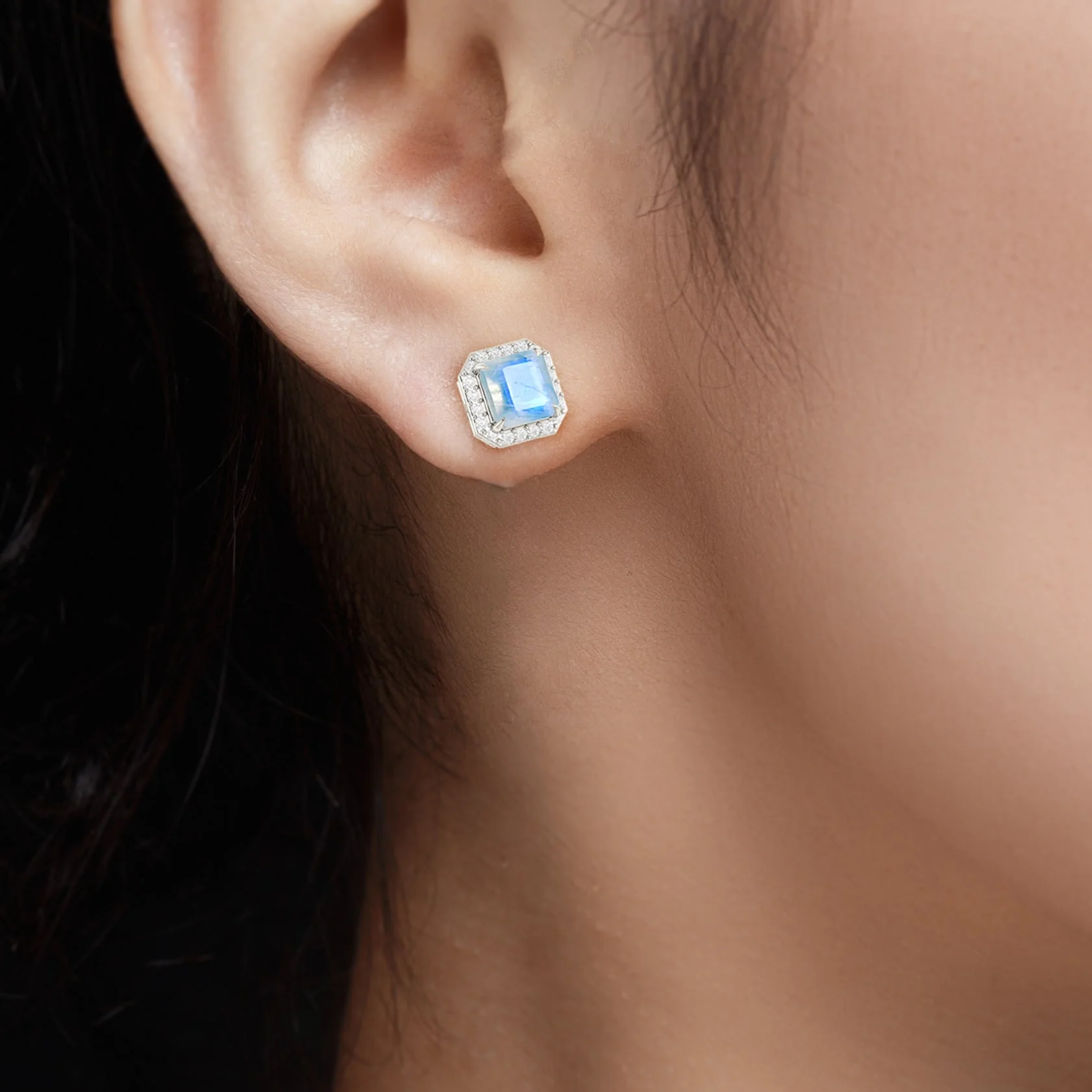 Natural Moonstone Stud Earrings Push Back - Image 3