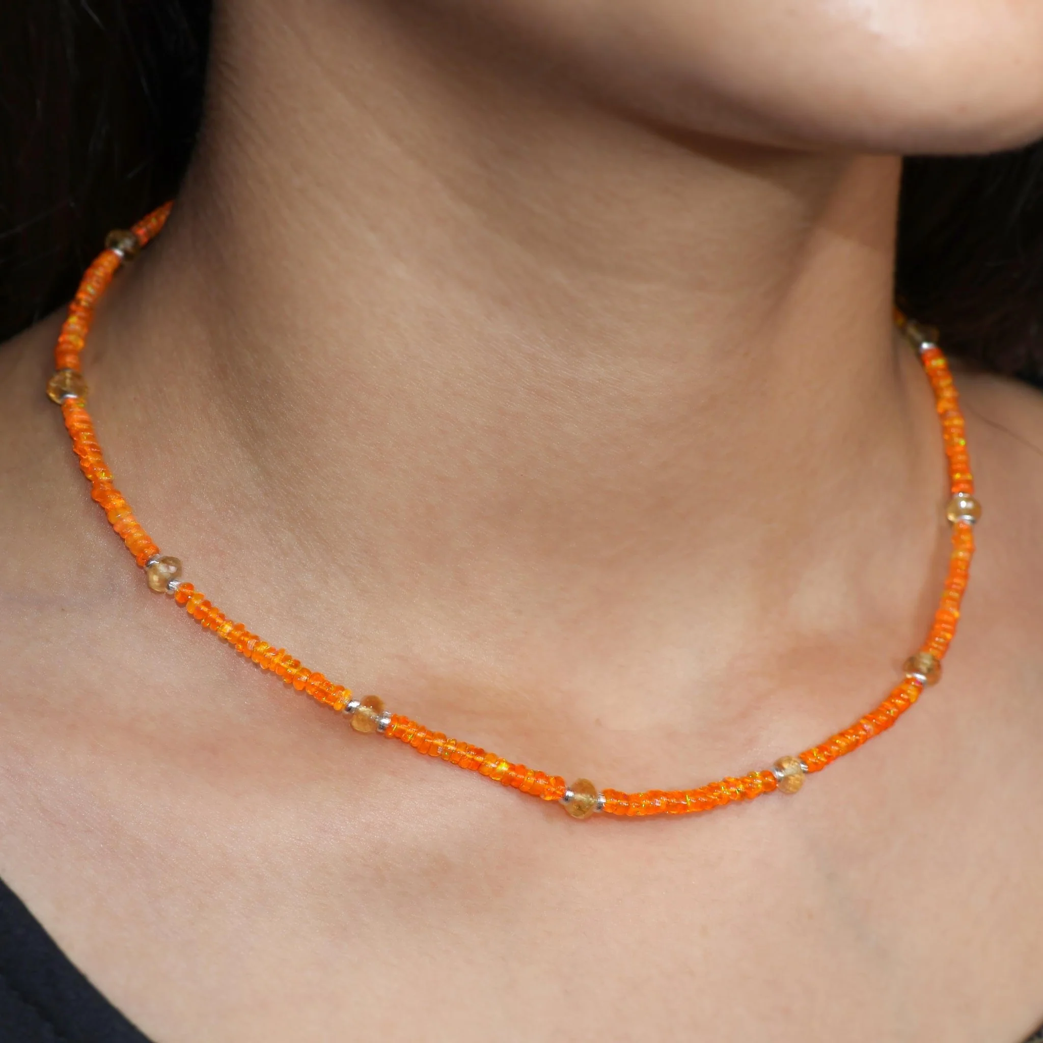 Natural Orange Opal and Citrine Bead Strand Necklace - Image 3