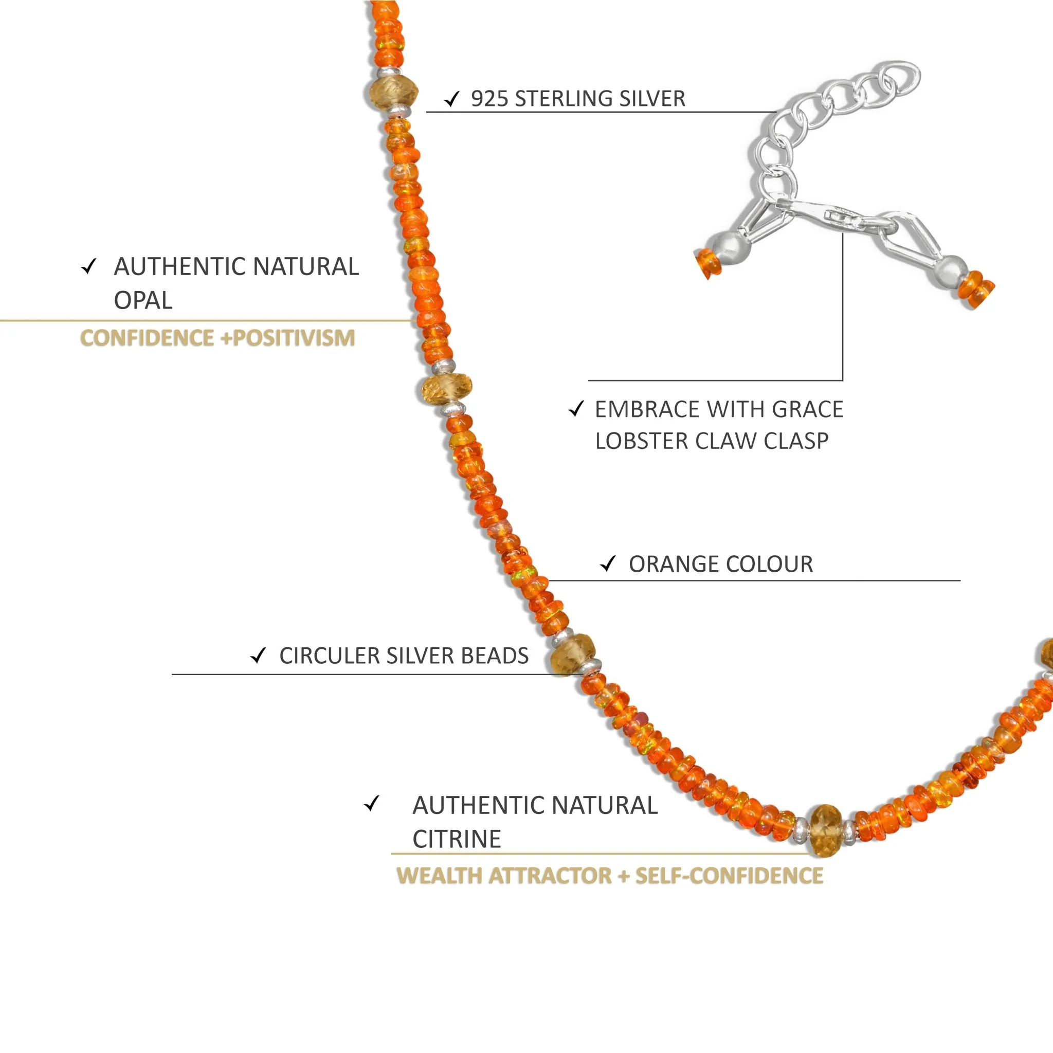 Natural Orange Opal and Citrine Bead Strand Necklace - Image 5