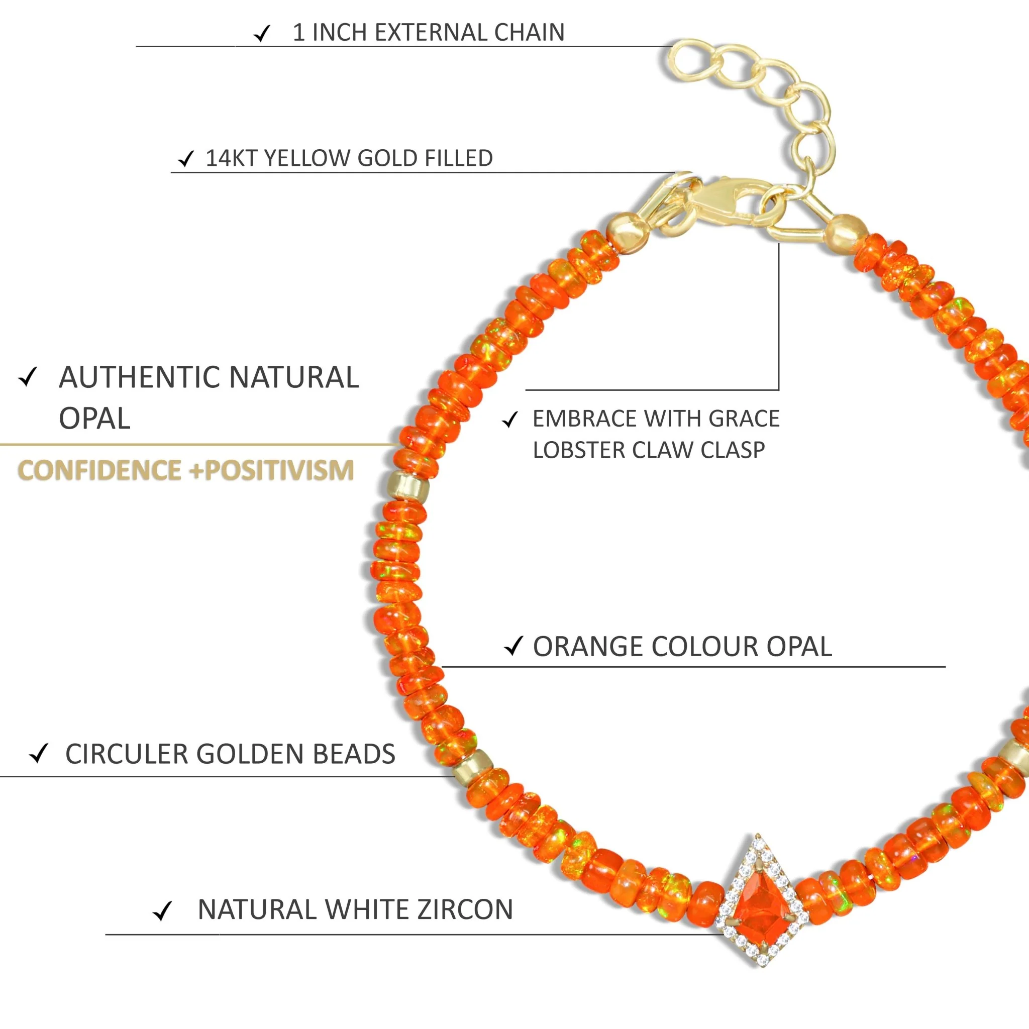 Natural Orange Opal Bracelet 14k Gold Filled Bracelet - Image 3
