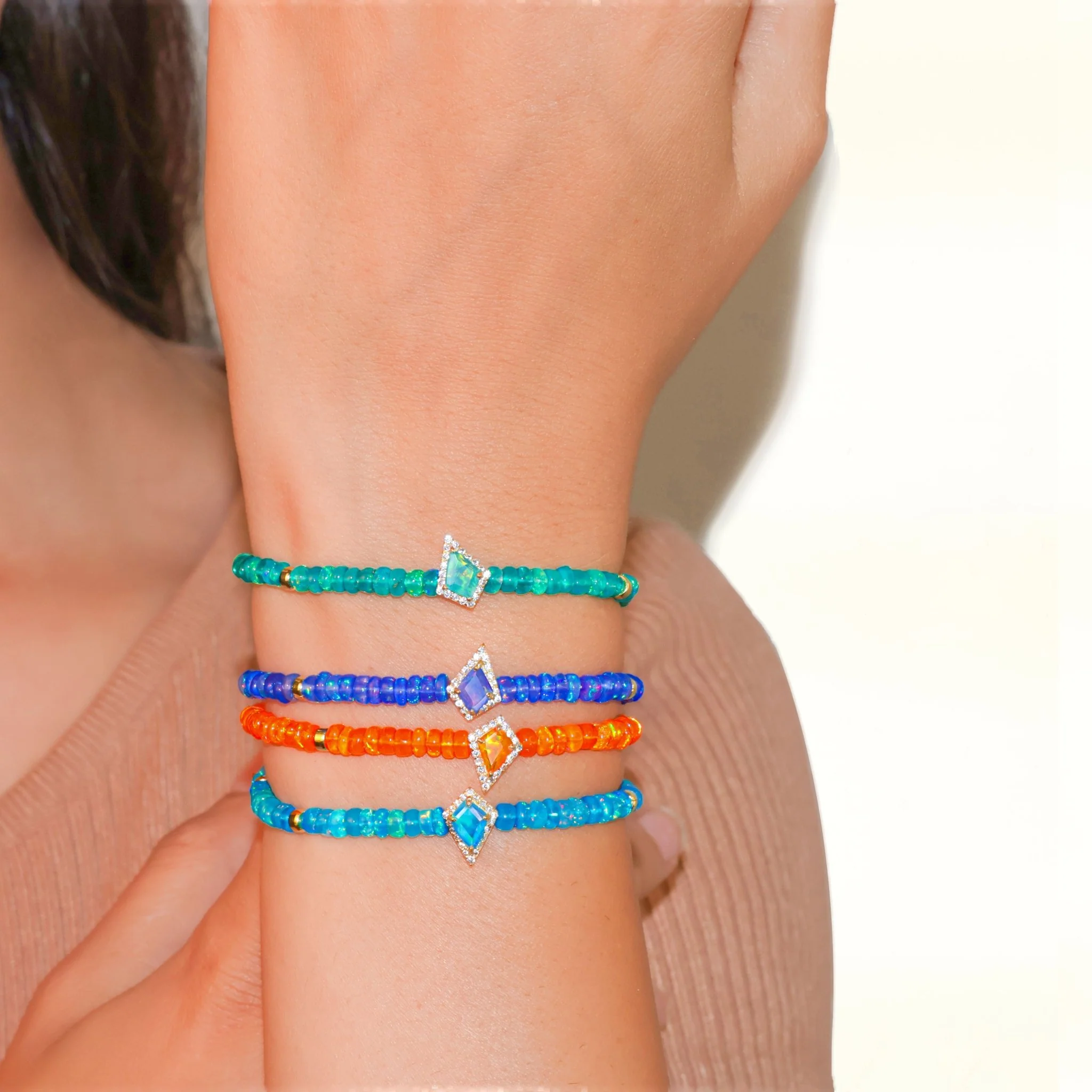 Natural Orange Opal Gemstone Kite Charm Plain Beaded Bracelet - Image 3
