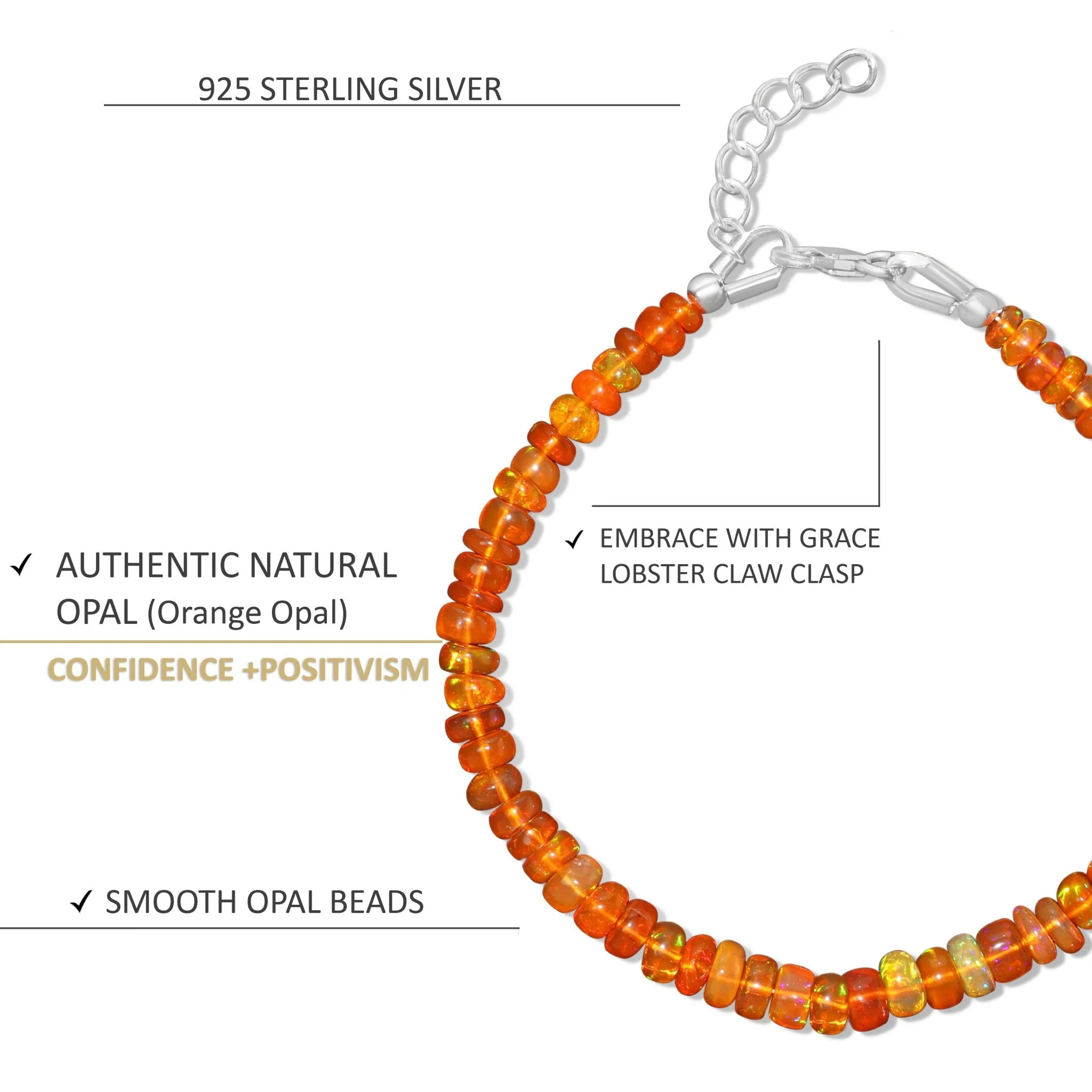 Natural Orange Opal Plain Beaded Bracelet Handmade Jewelry - Image 3