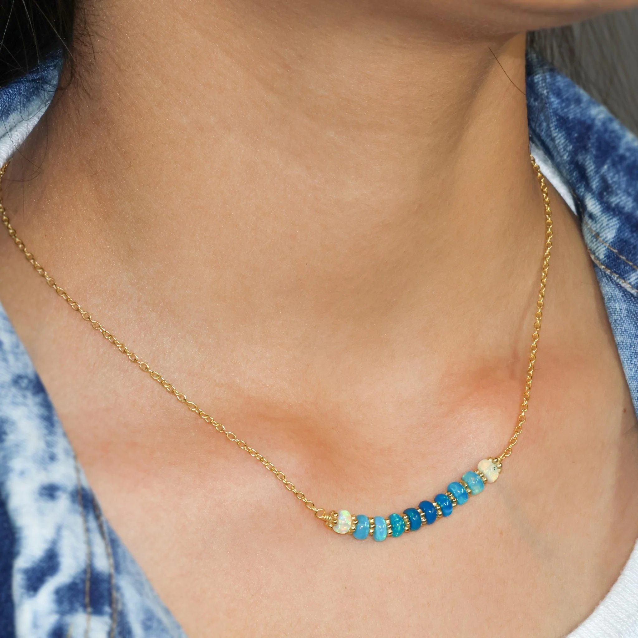 Natural Paraiba Opal Bar Chain Necklace for Women - Image 3