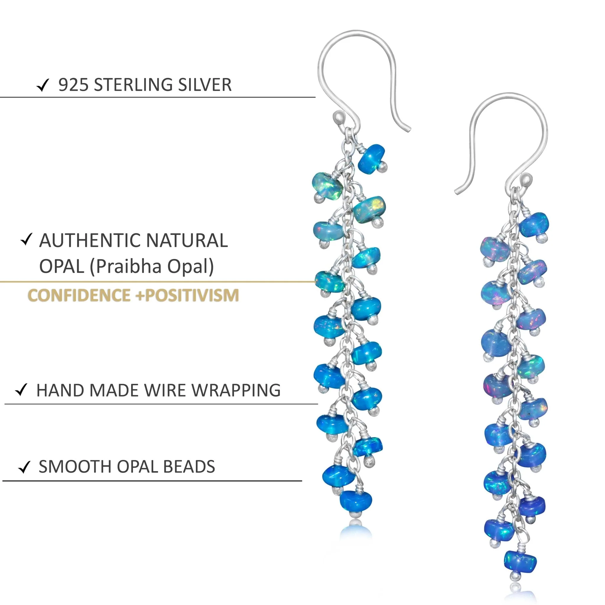 Natural Paraiba Opal Beaded Long Cluster Dangle Earrings - Image 4
