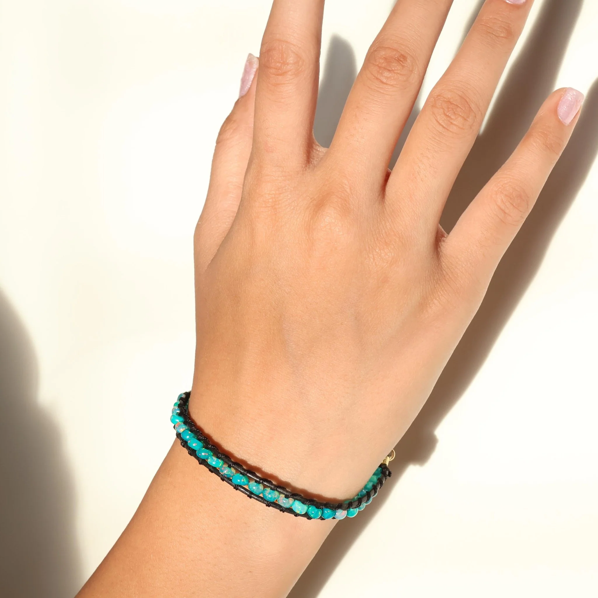 Natural Paraiba Opal Black Rope Beaded Bracelet Smooth Beads - Image 4
