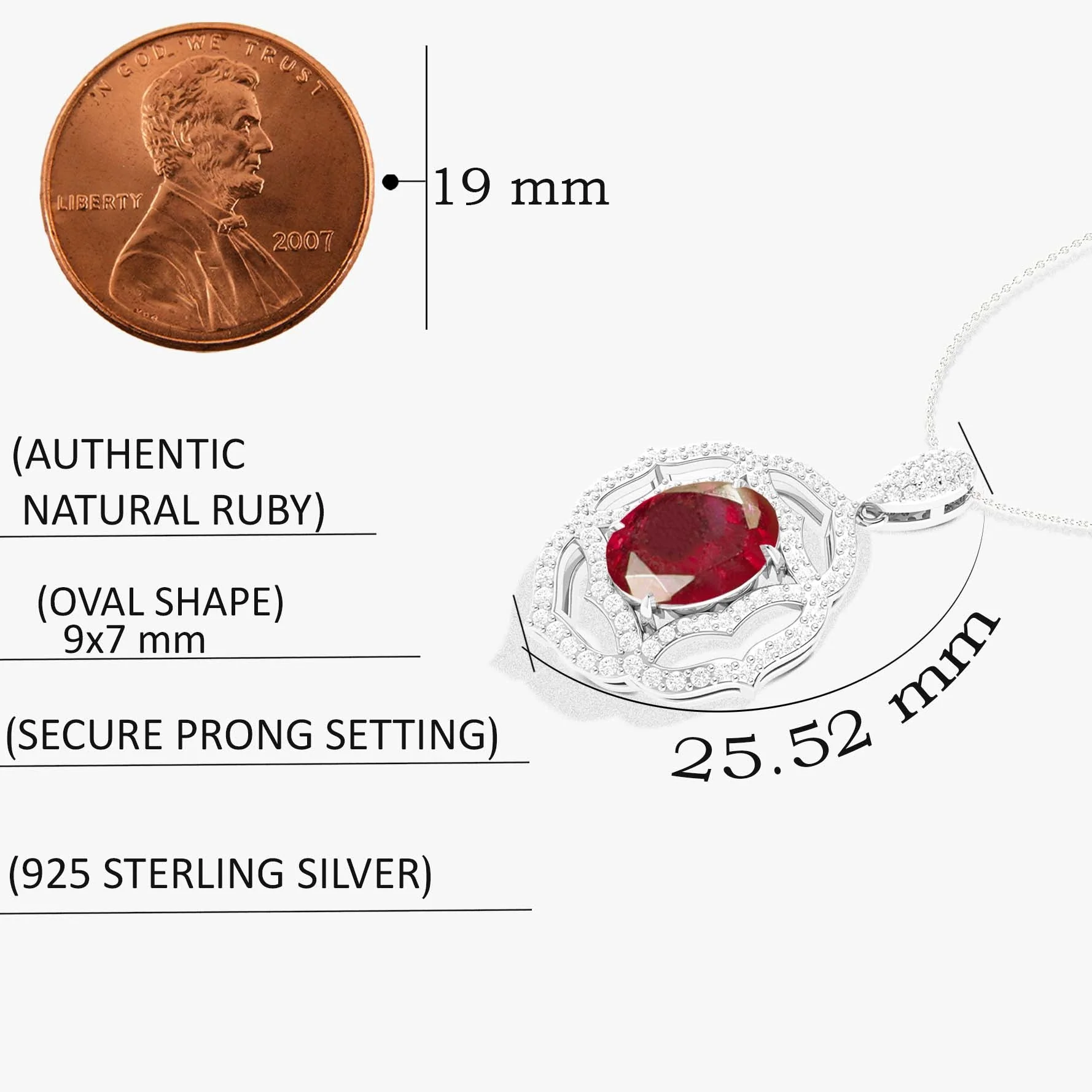 Natural Red Ruby Gemstone Charm Pendant Necklace - Image 5