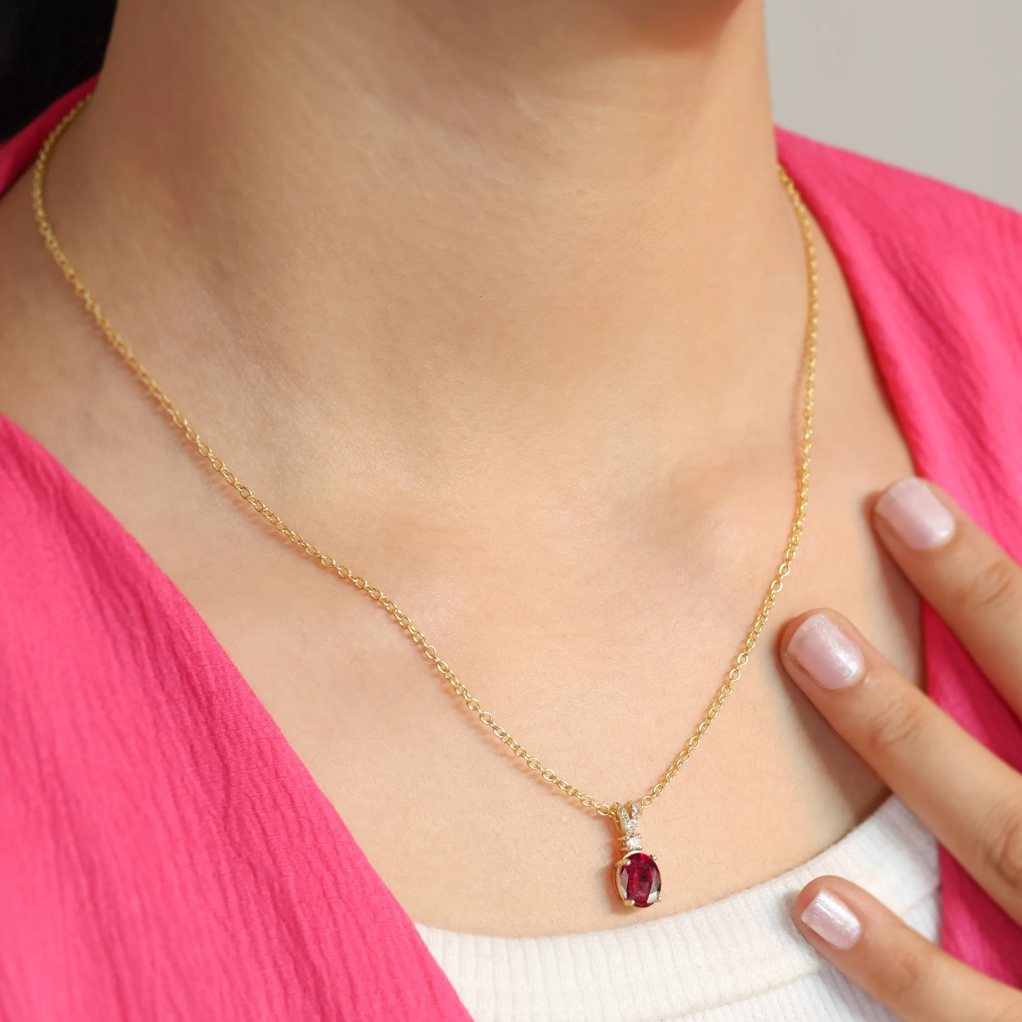 Natural Red Ruby Gemstone Pendant Necklace - Image 2
