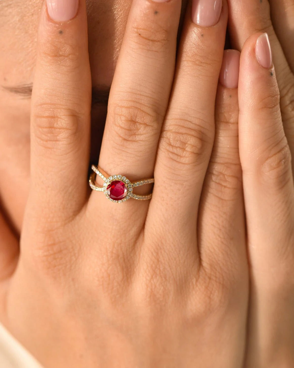 Natural Ruby 6 MM Round Shape Halo Engagement Ring - Image 3