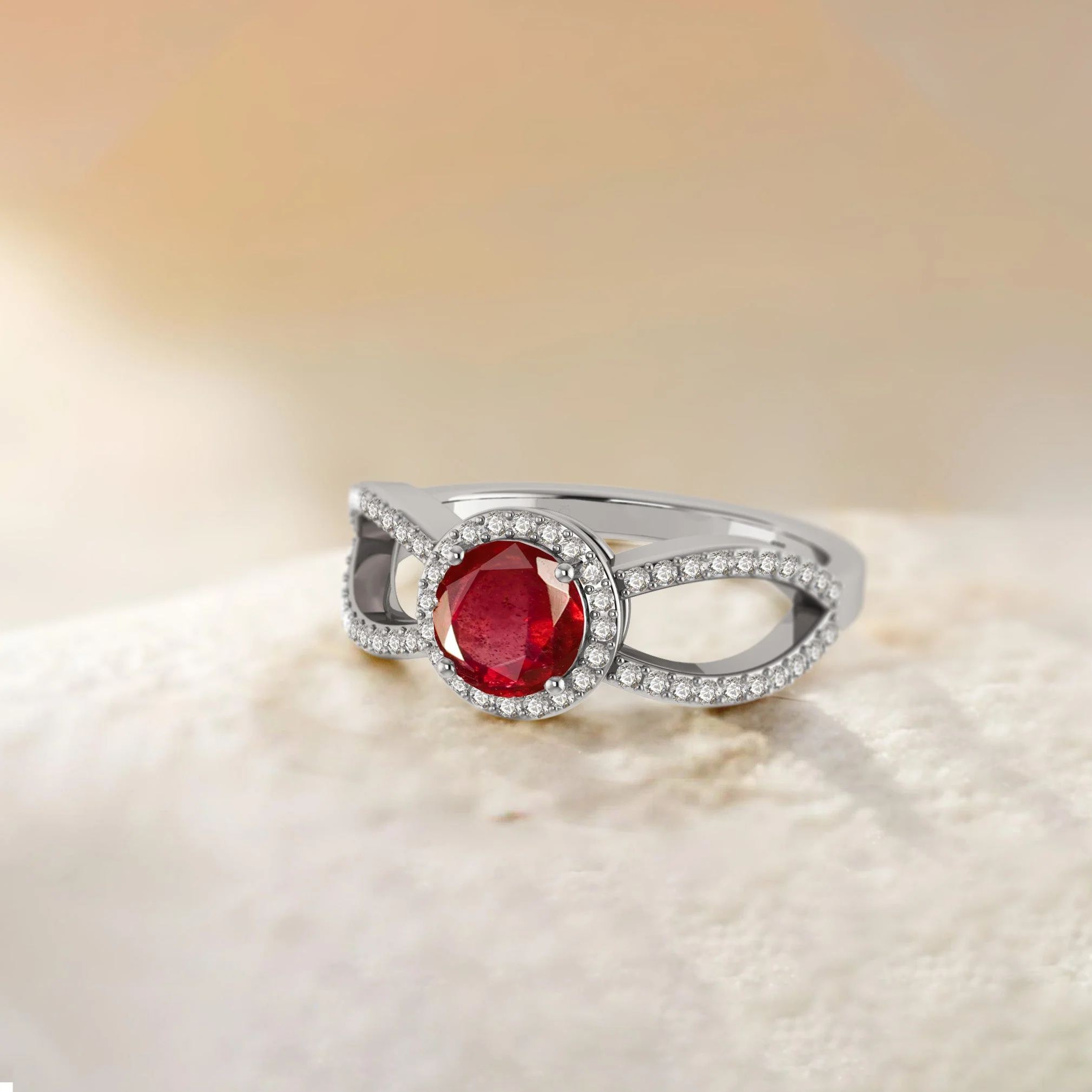 Natural Ruby 6 MM Round Shape Halo Engagement Ring - Image 4