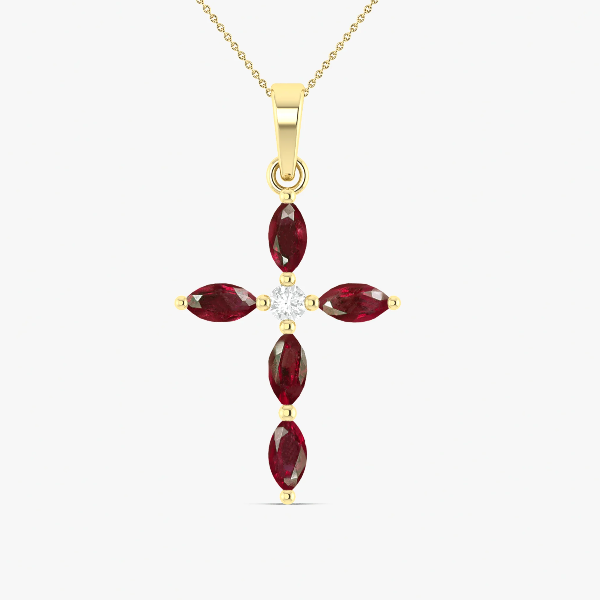 Natural Ruby Cross Charm Pendant Necklace
