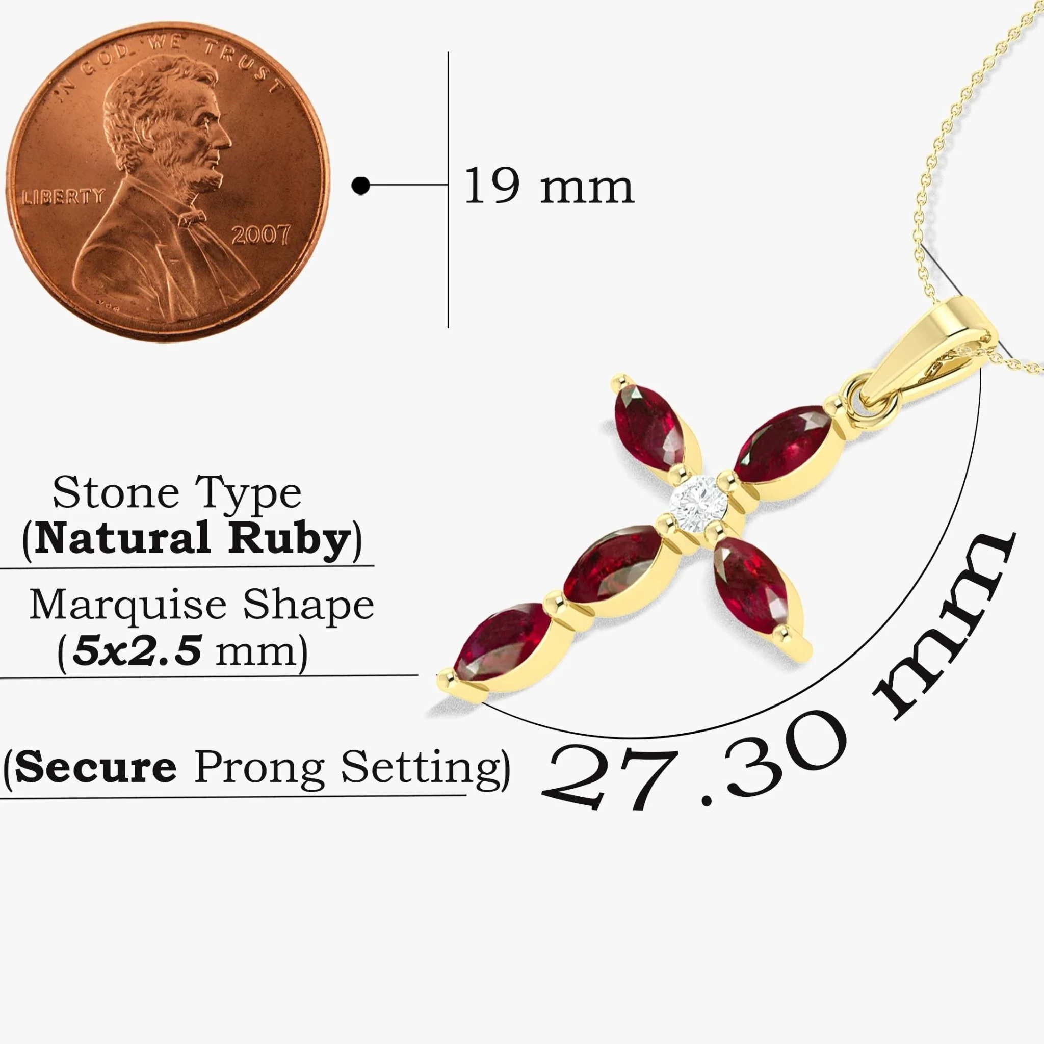 Natural Ruby Cross Charm Pendant Necklace - Image 5