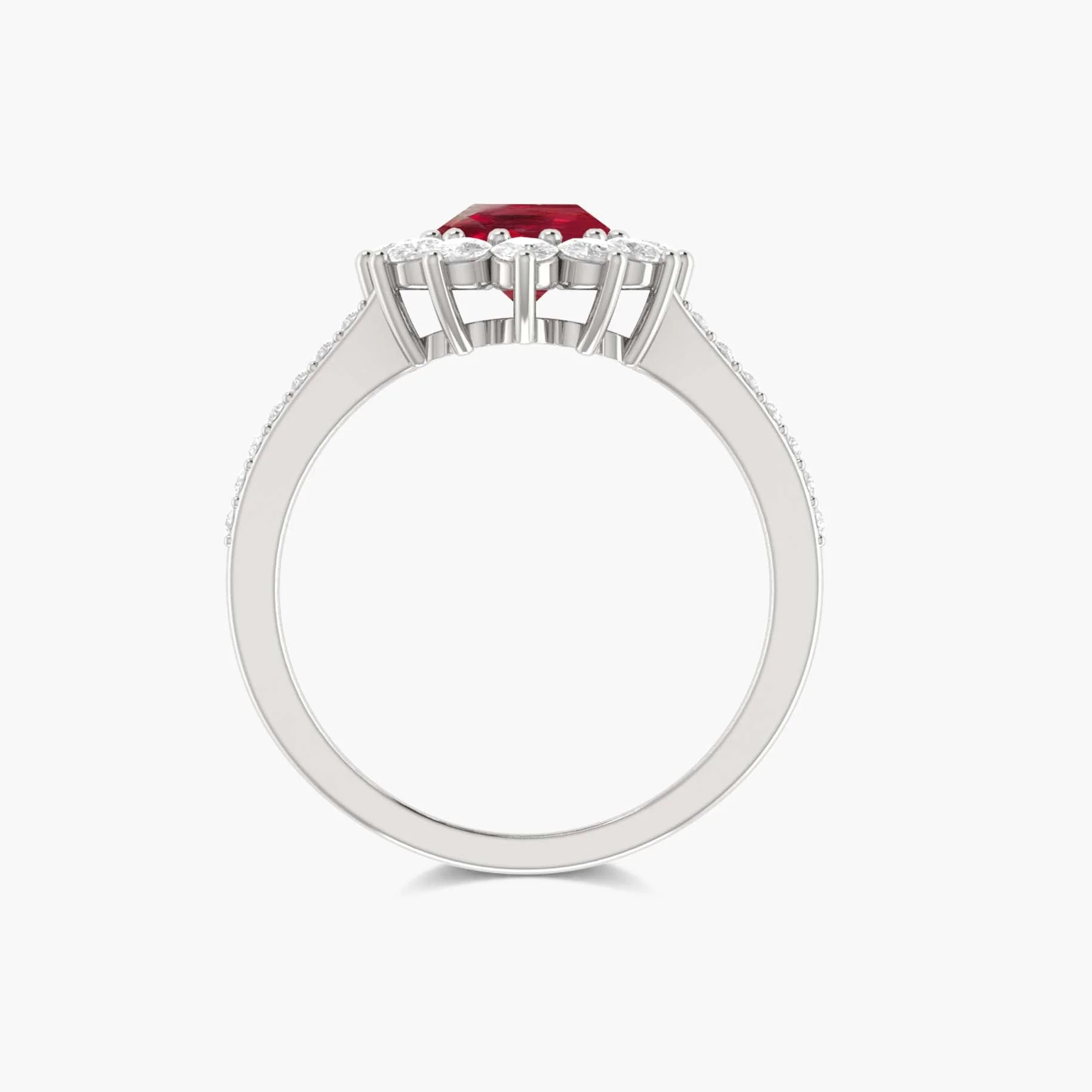 Natural Ruby Halo Ring in Sterling Silver Floral Design - Image 4