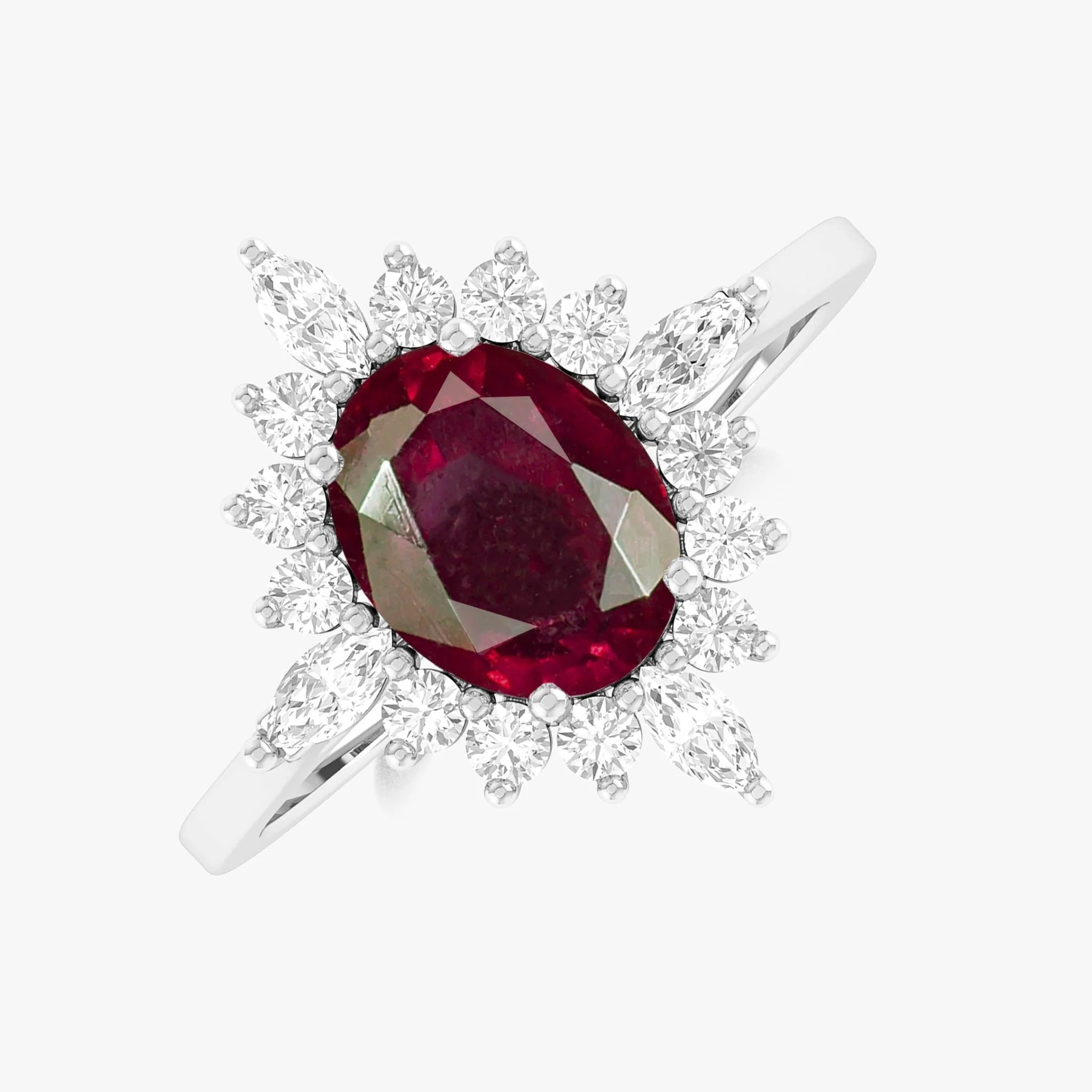 Natural Ruby Halo Ring with Zircon Silver Gold Finish