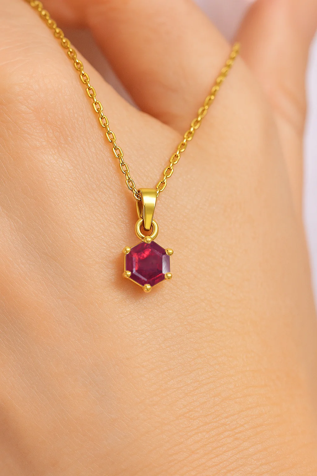 Natural Ruby Hexagon Solitaire Pendant Necklace in 925 Sterling Silver 1.50ct - Image 3