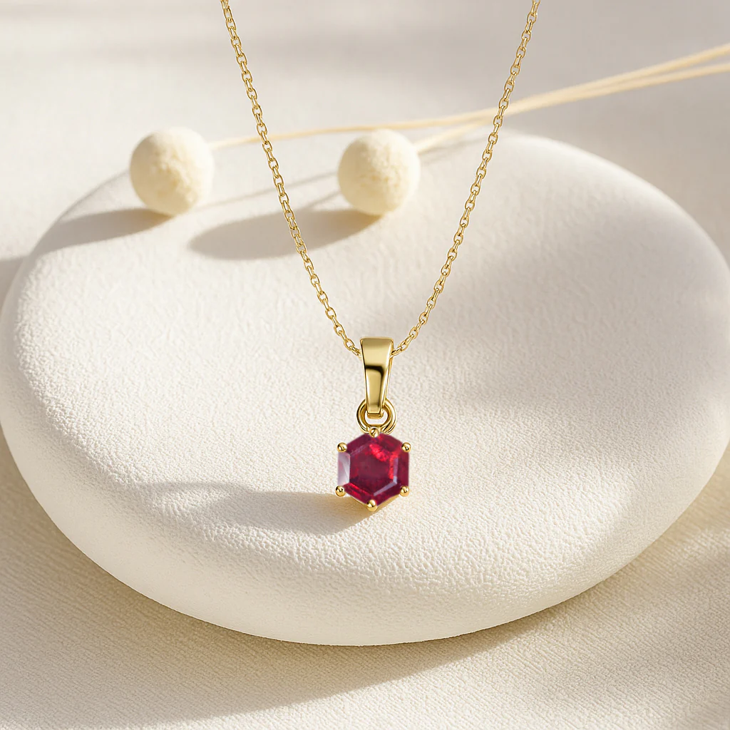 Natural Ruby Hexagon Solitaire Pendant Necklace in 925 Sterling Silver 1.50ct - Image 4