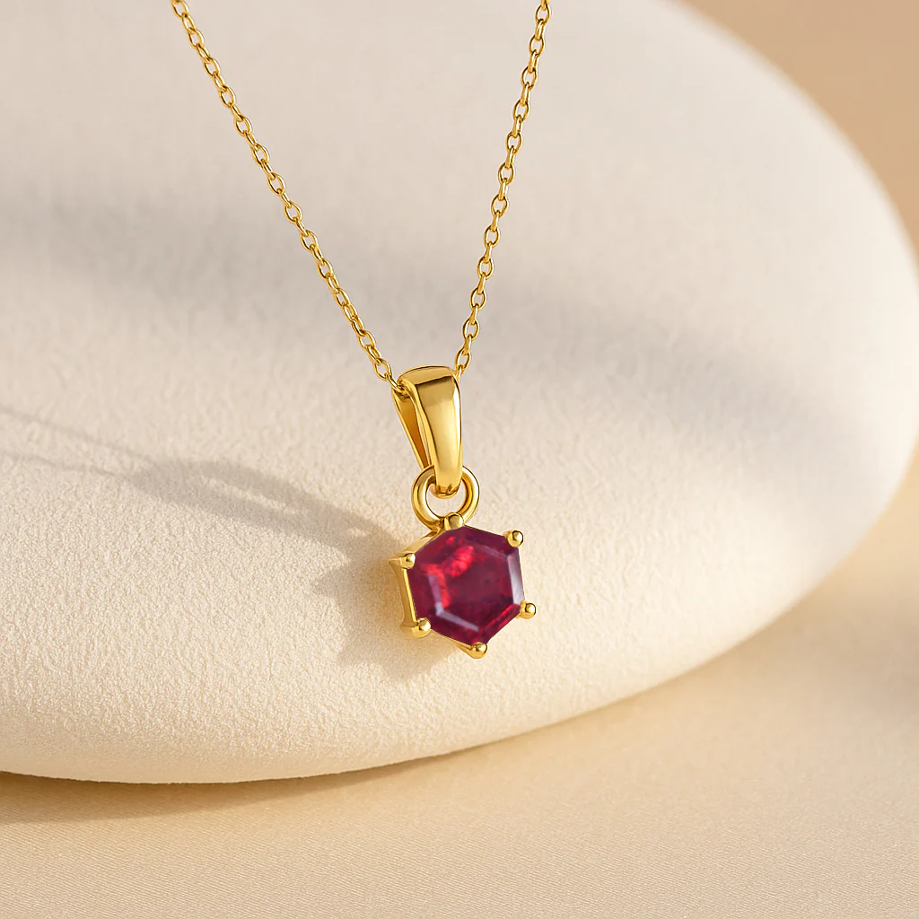 Natural Ruby Hexagon Solitaire Pendant Necklace in 925 Sterling Silver 1.50ct - Image 6