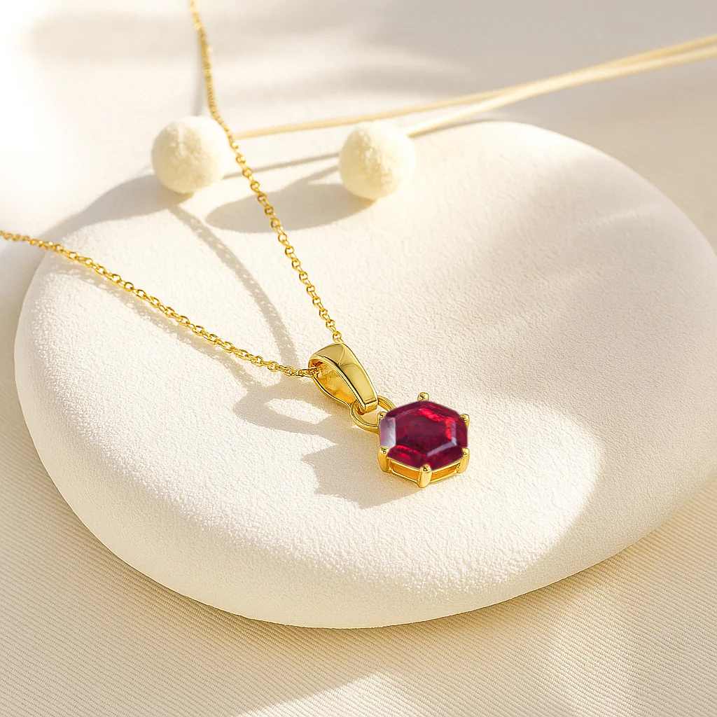 Natural Ruby Hexagon Solitaire Pendant Necklace in 925 Sterling Silver 1.50ct - Image 7