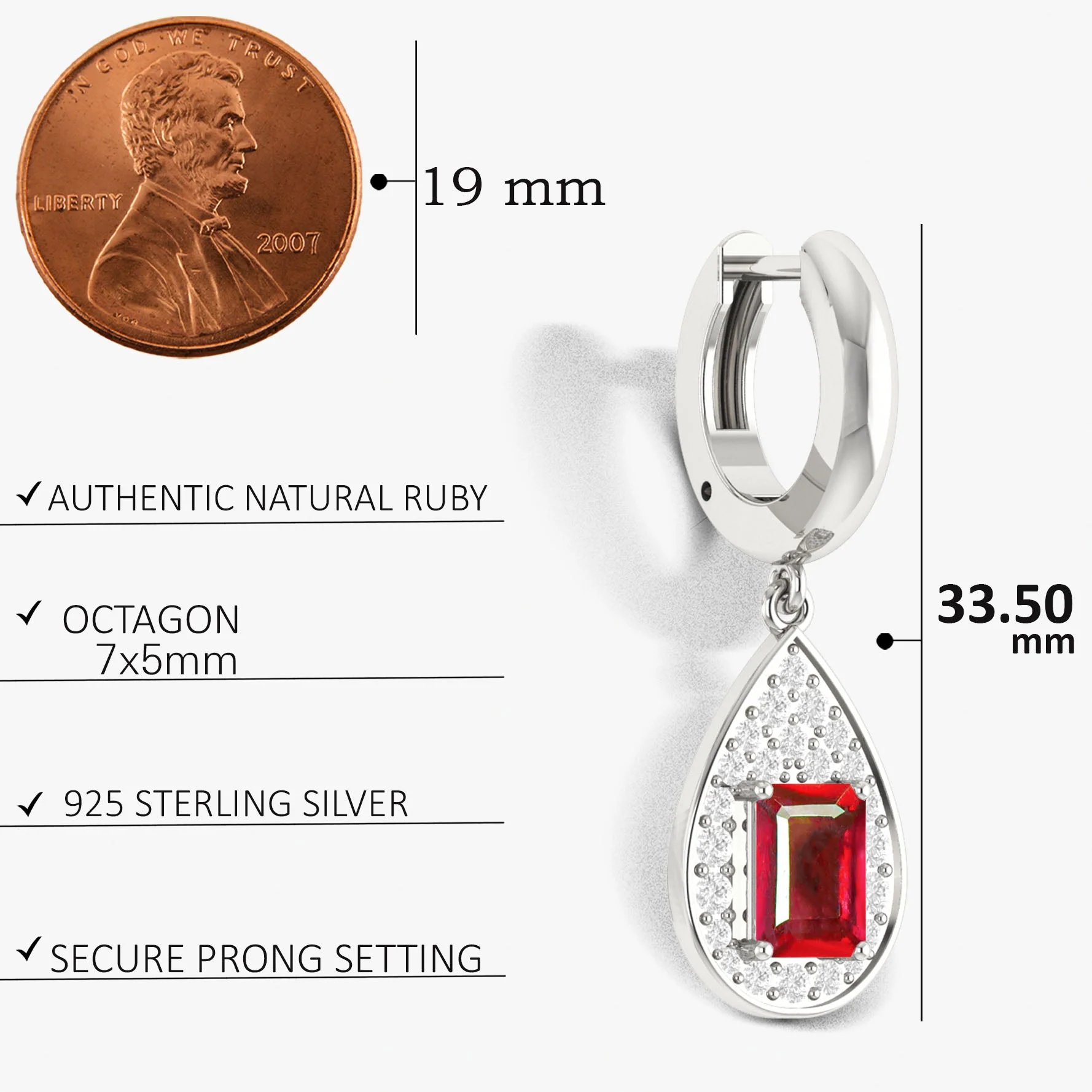 Natural Ruby Hoop Tear Drop Earrings - Image 5