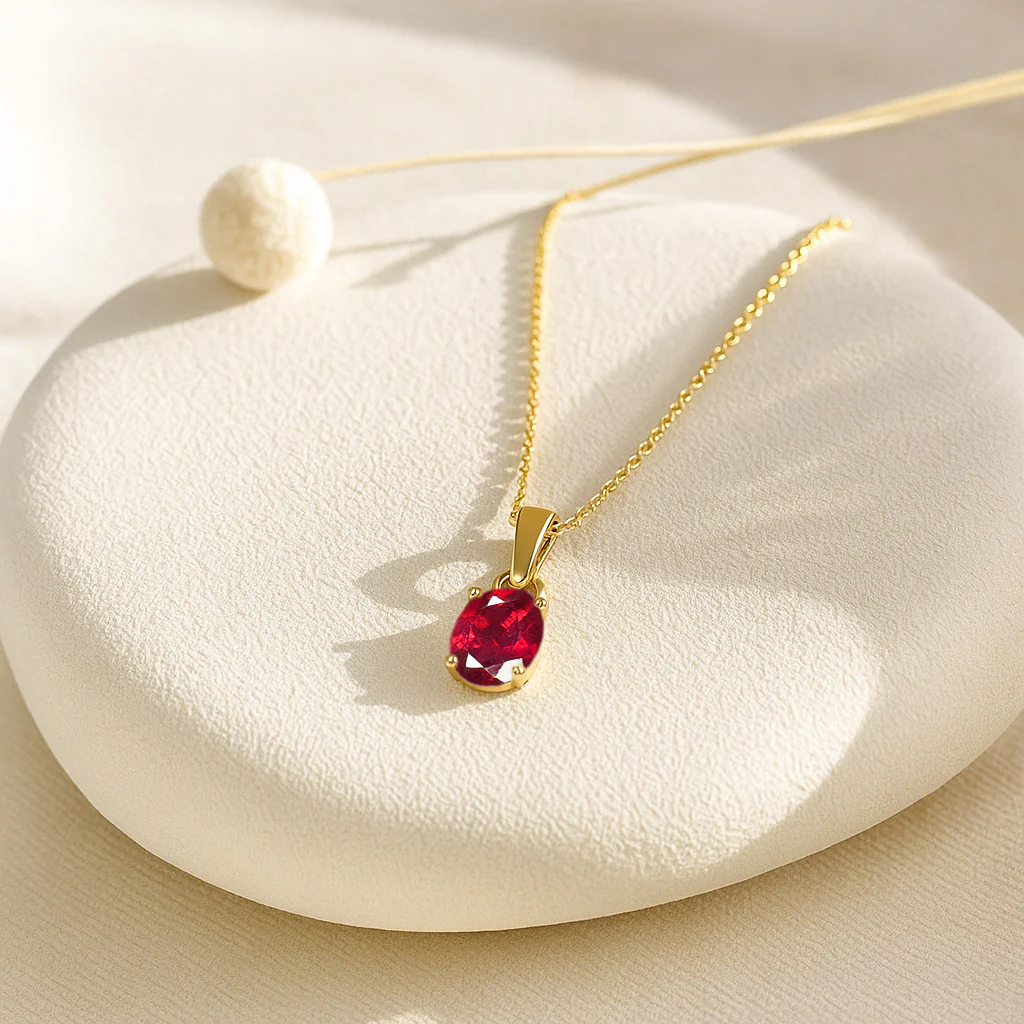 Natural Ruby Oval Solitaire Pendant Necklace in 925 Sterling Silver 1.40ct - Image 6