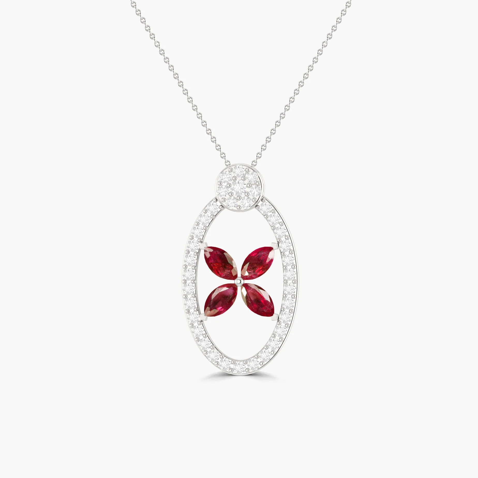 Natural Ruby OX Style Charm Floral Pendant Necklace