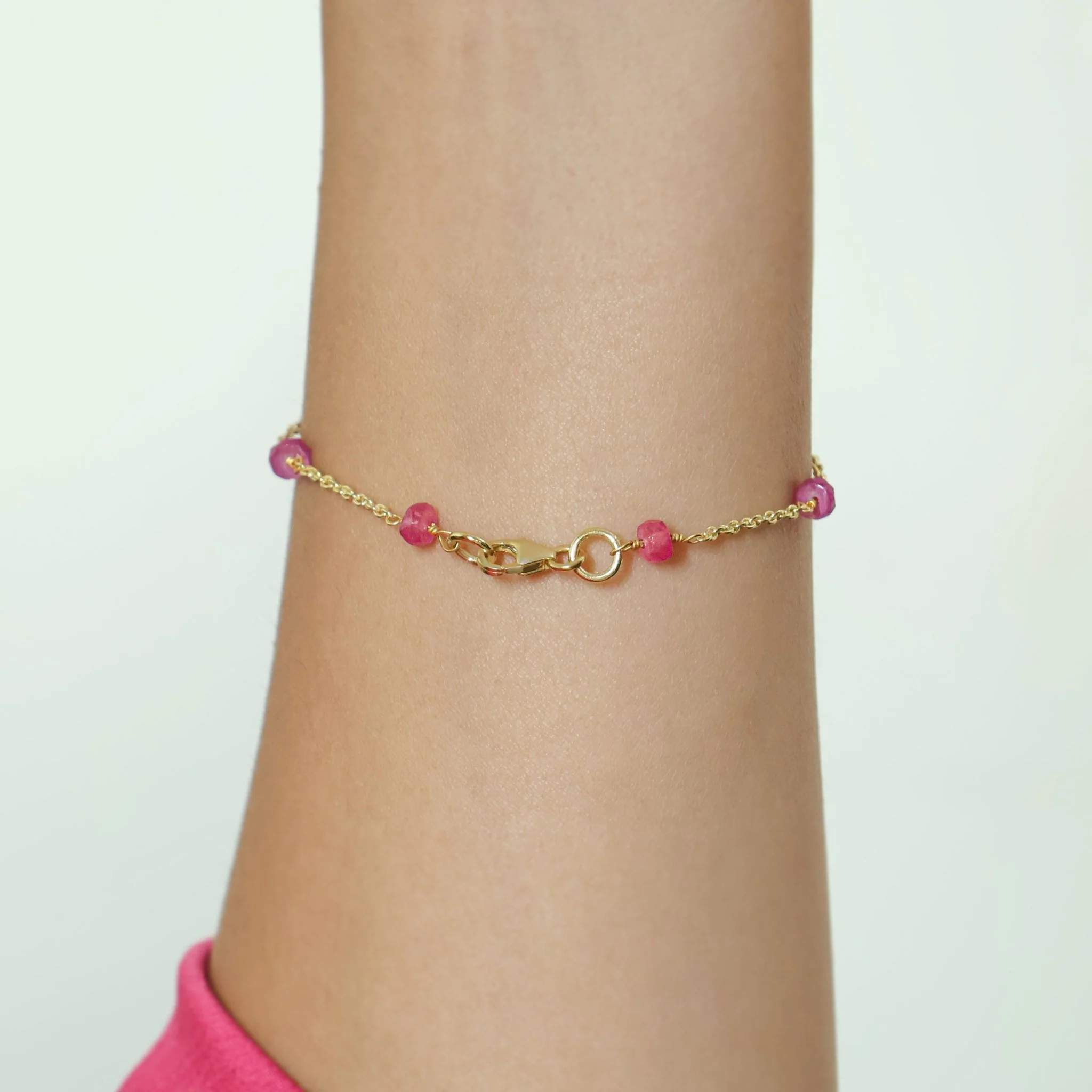 Natural Ruby Rondelle Minimalist Chain Beaded Bracelet - Image 3