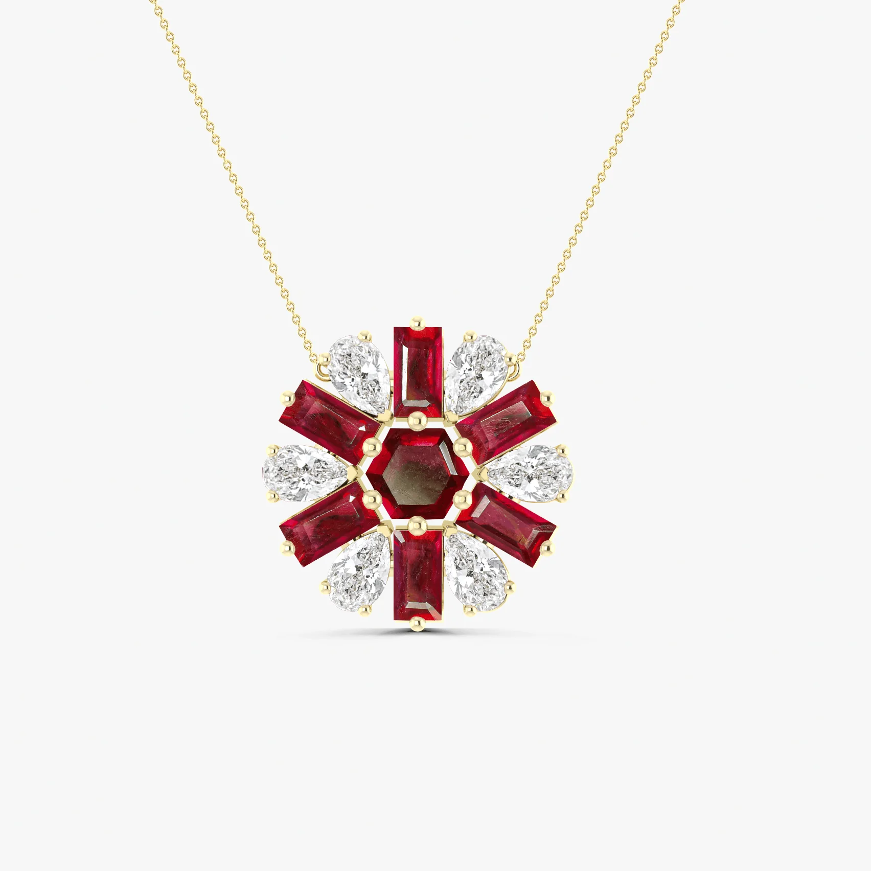 Natural Ruby Round Cluster Charm Pendant Necklace