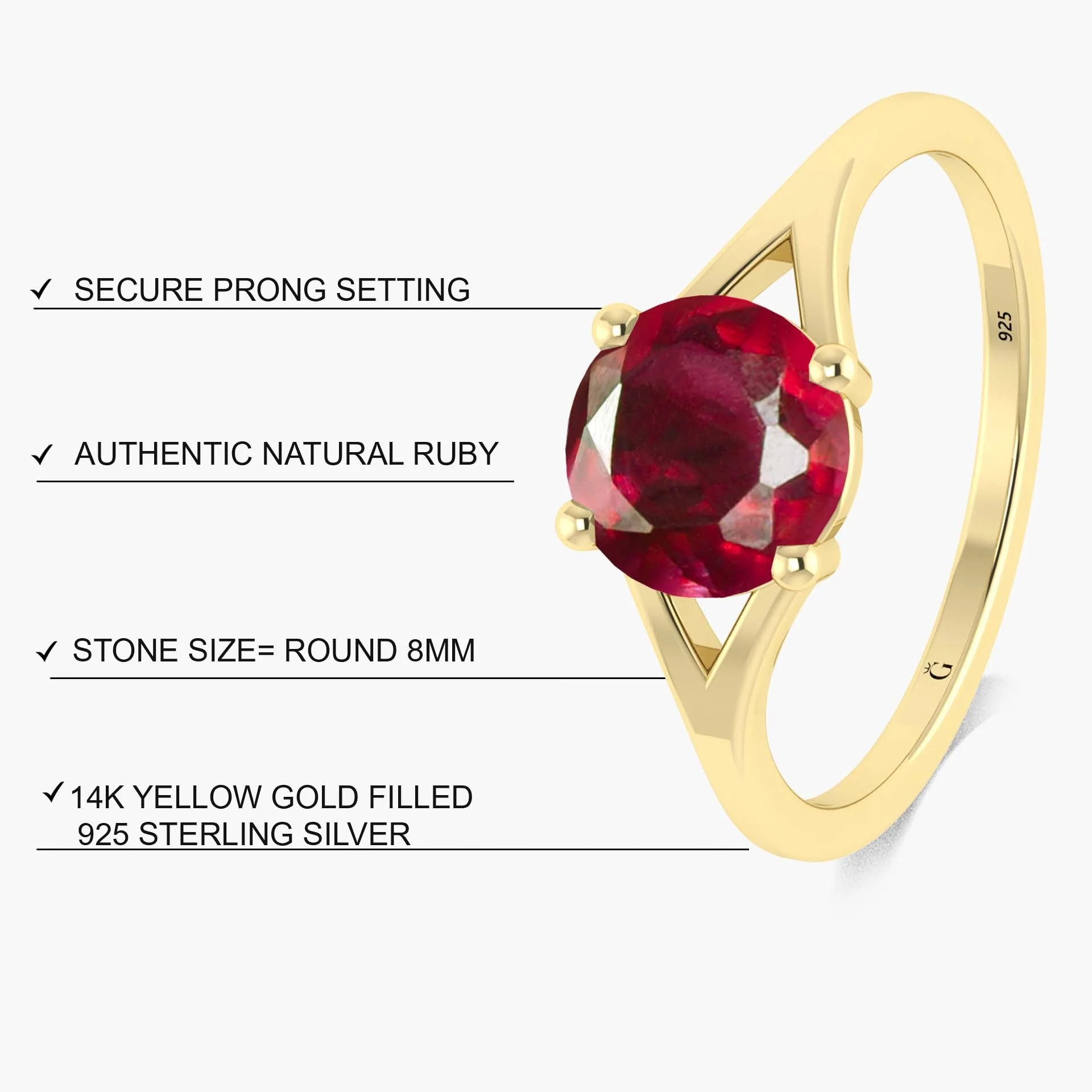 Natural Ruby Round Faceted Gemstone Statement Ring - Image 5