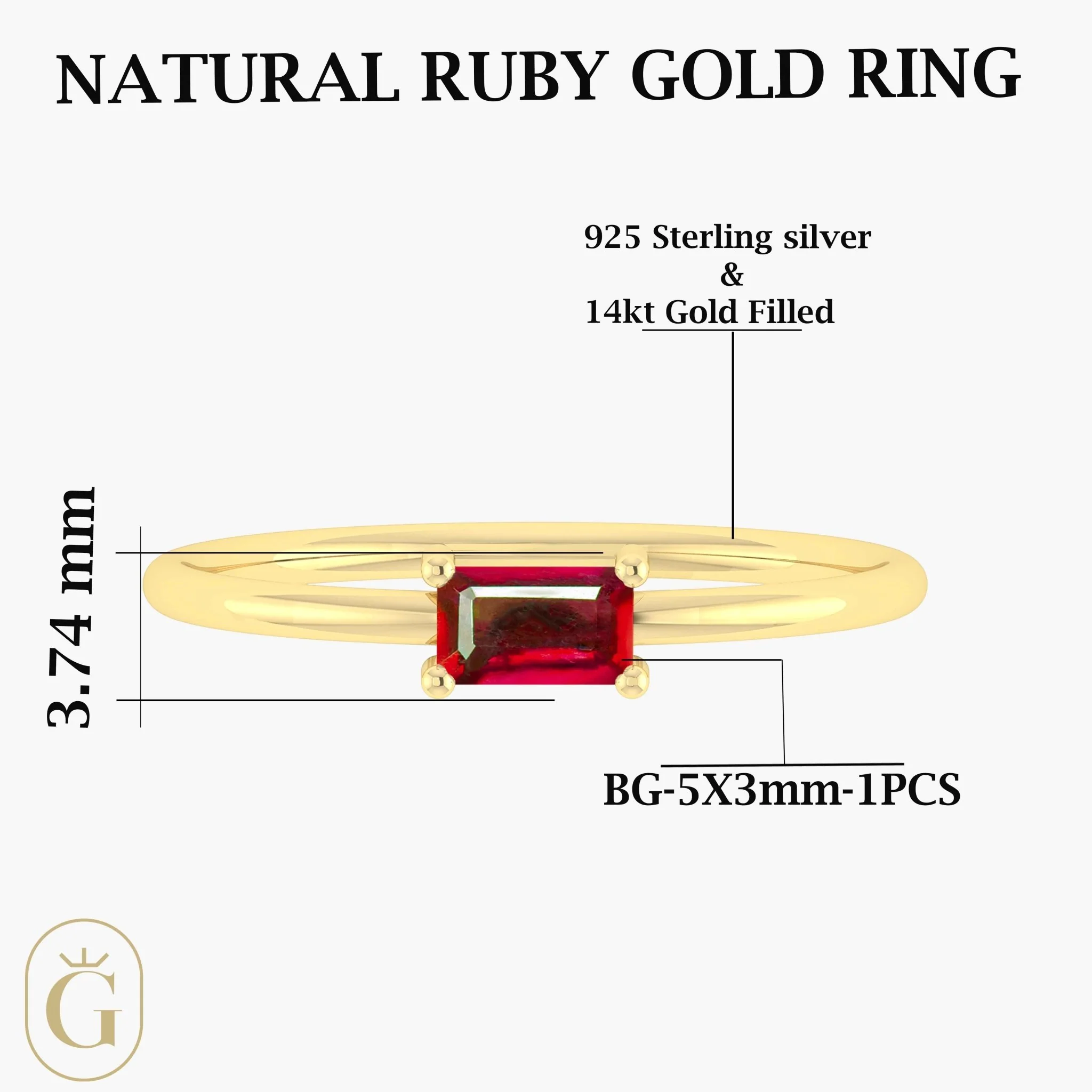 Natural Ruby SINGLE BAGUETTE STONE SOLITAIRE RING - Image 8