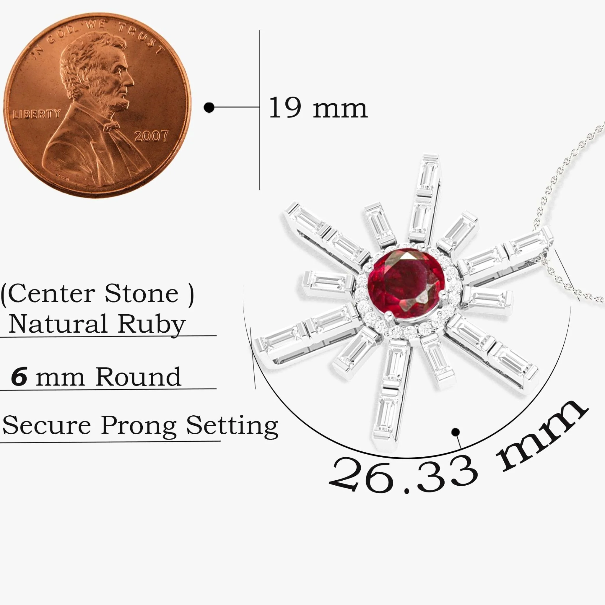 Natural Ruby Sun Charm Halo Pendant Necklace - Image 5