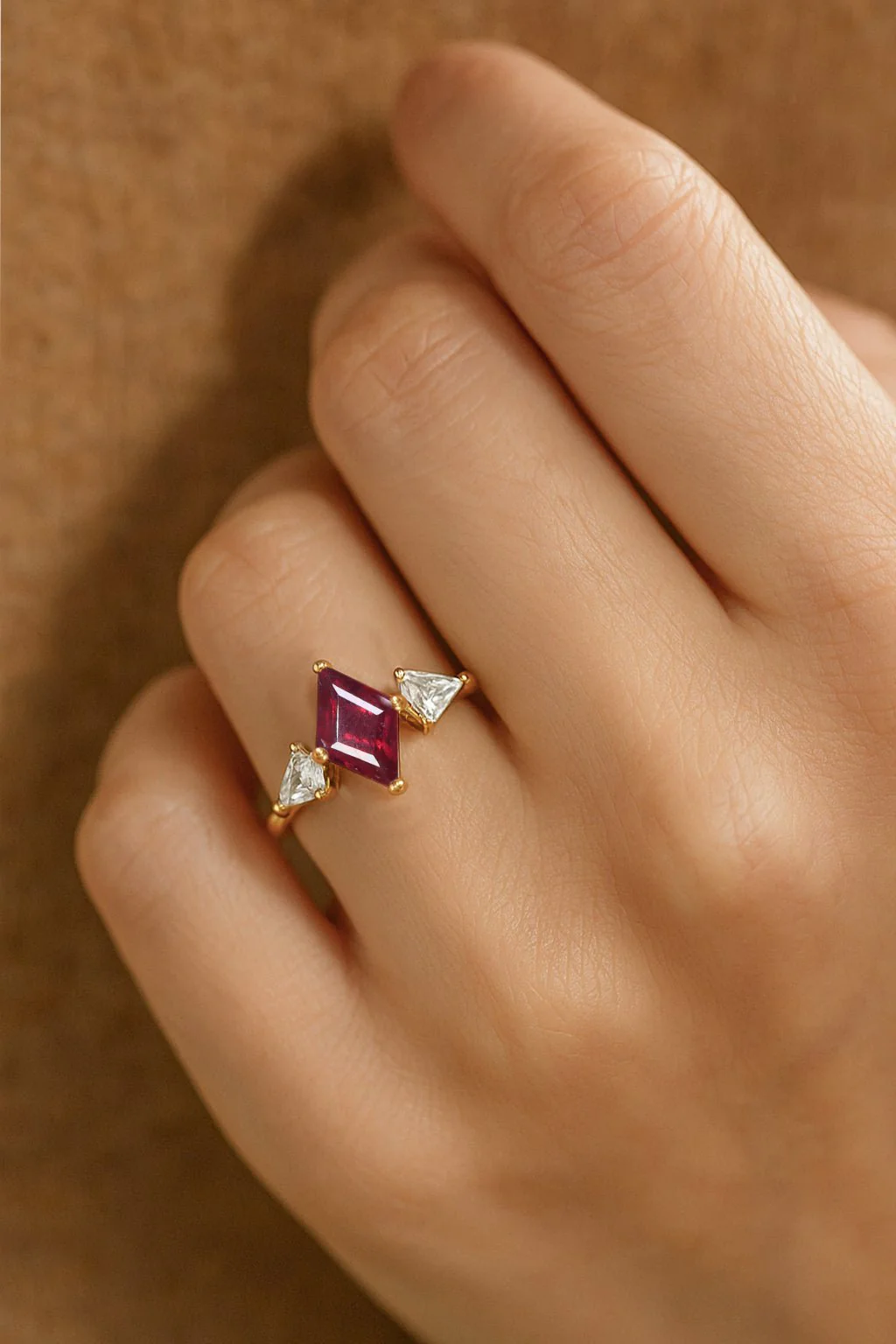 Natural Ruby Three Stone Wedding & Anniversary Ring - Image 2