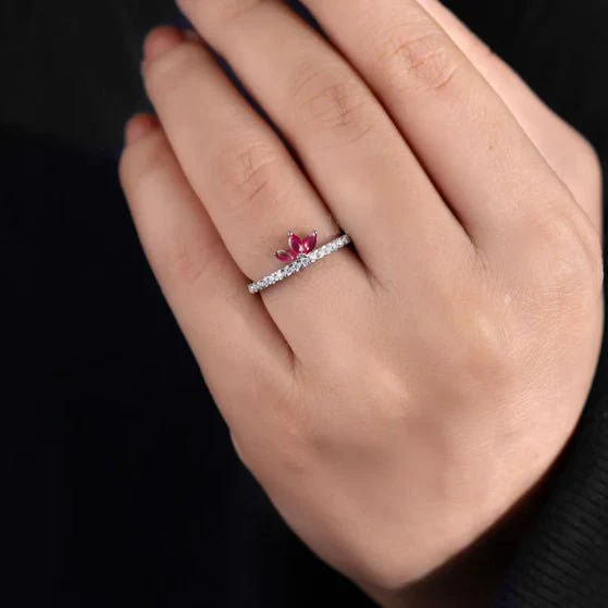 Natural Ruby & White Zircon 3-Stone Eternity Ring - Image 2